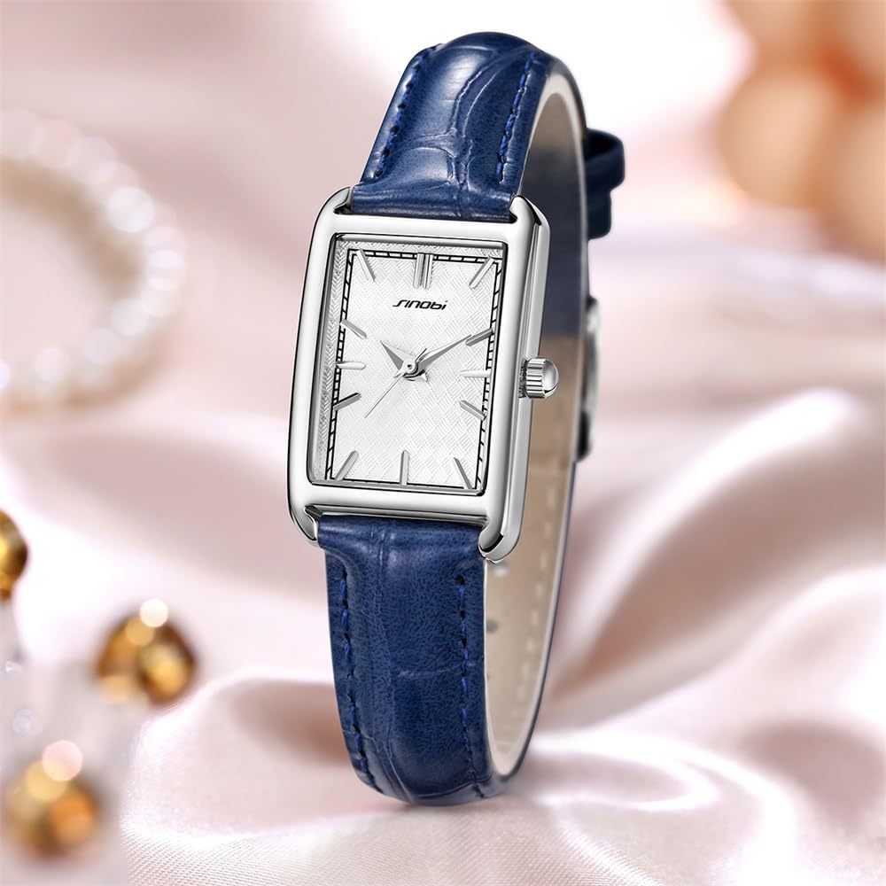 Sinobi Minimalist Causal Square Watch for Women Leather Strap Watch