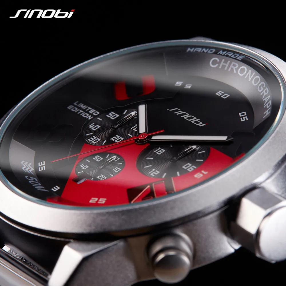 Sinobi Men Sports Watches Waterproof Black Dial males Chronograph Quartz Wrist Watch 2017 New Fast