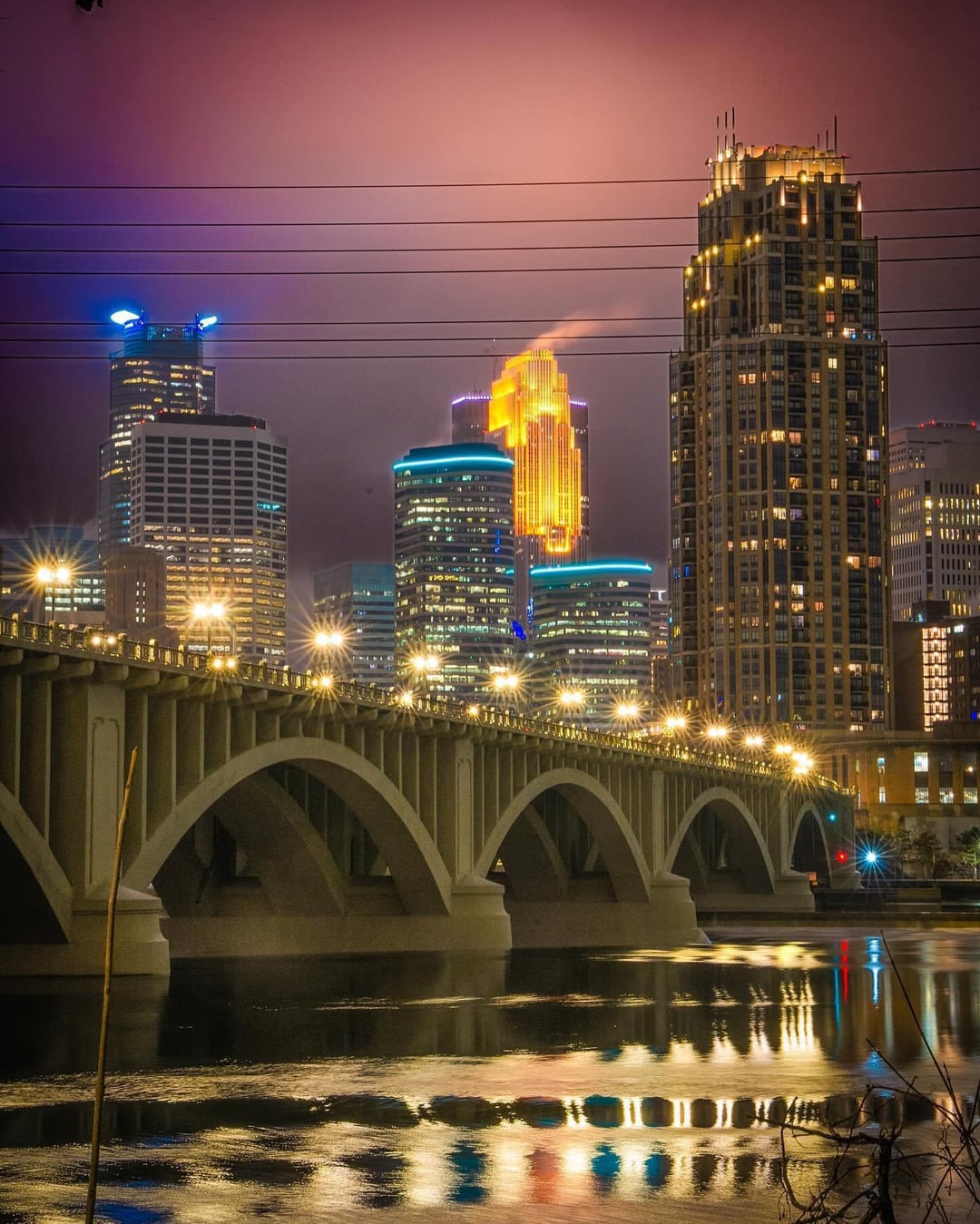 Cool shot of Wells Fargo Tower lit up