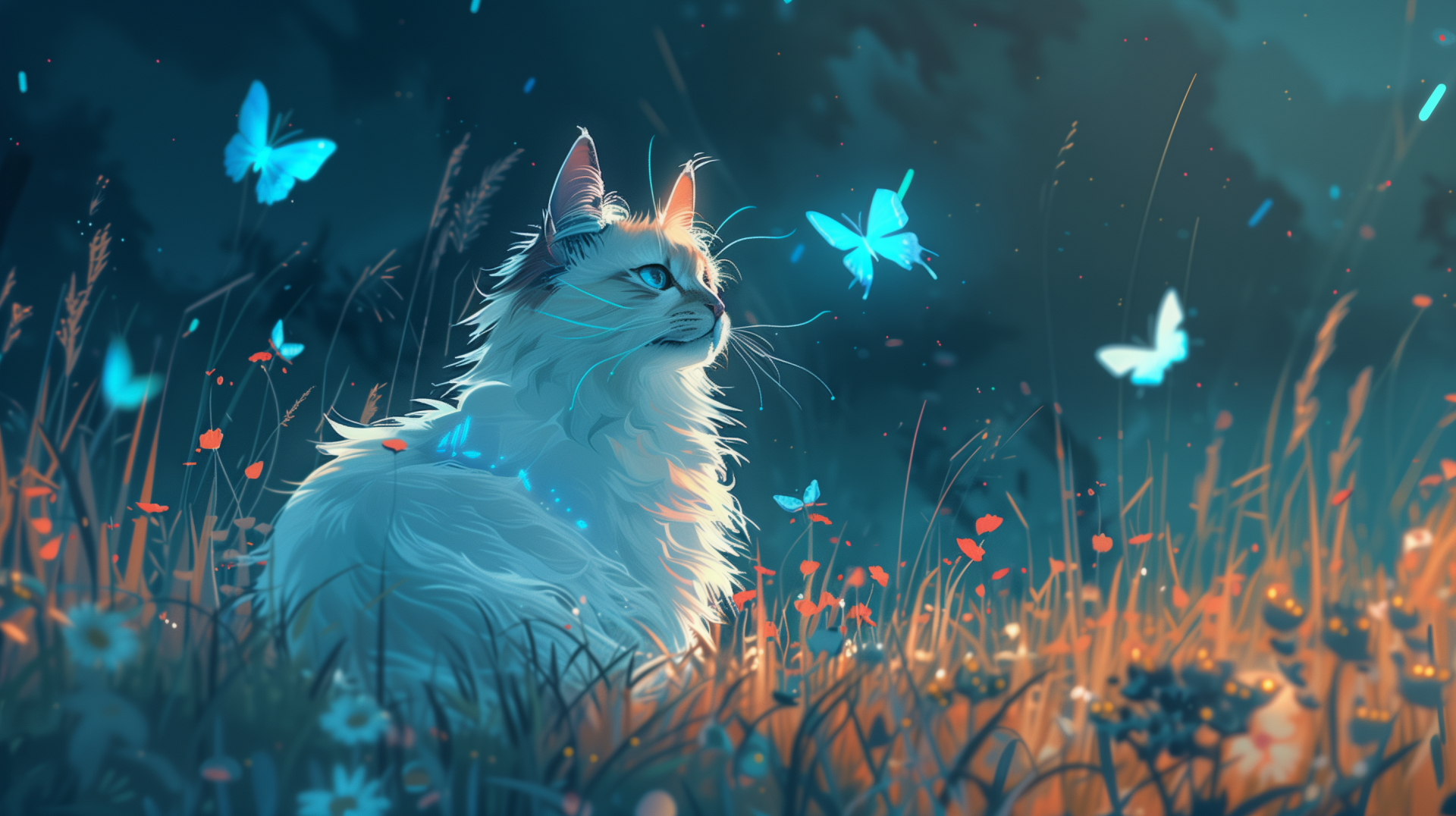 Enchanted Cat and Butterflies