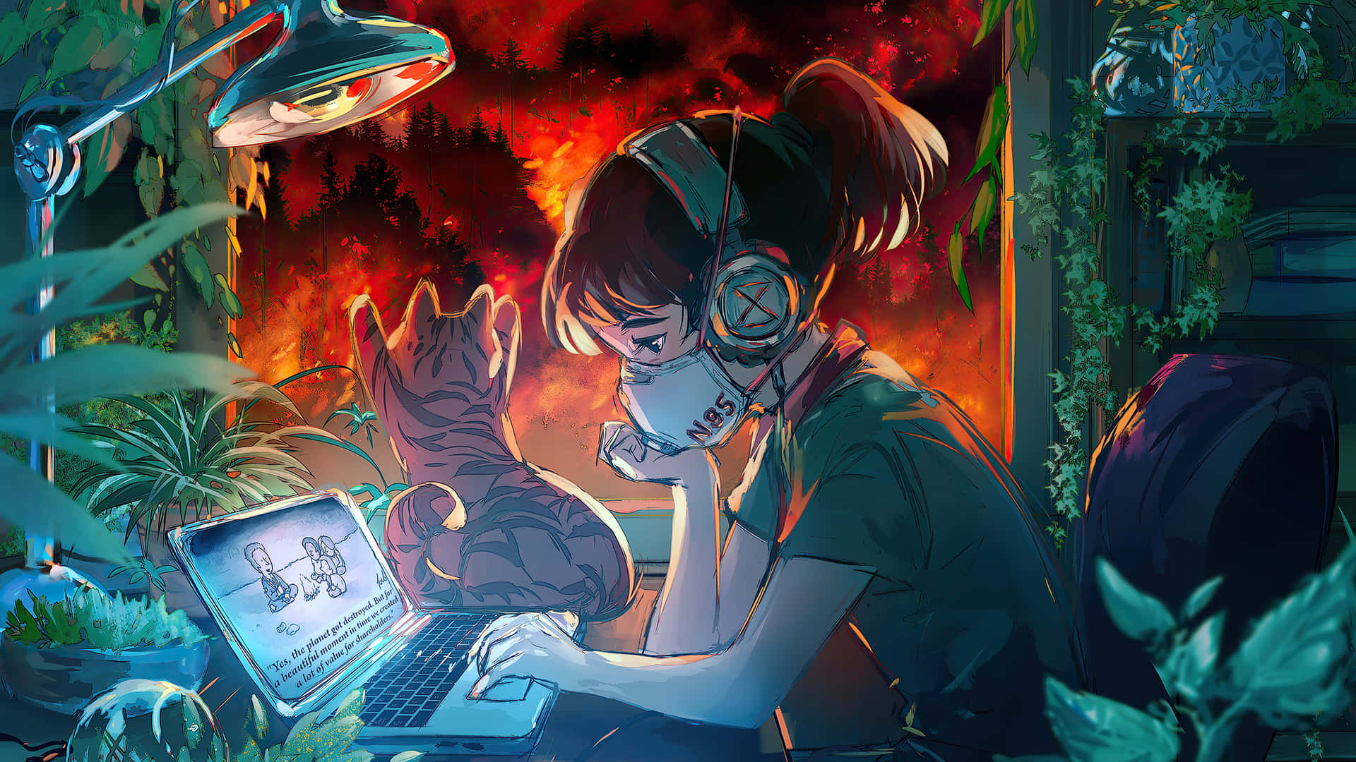 Girl Is Sitting At Her Computer