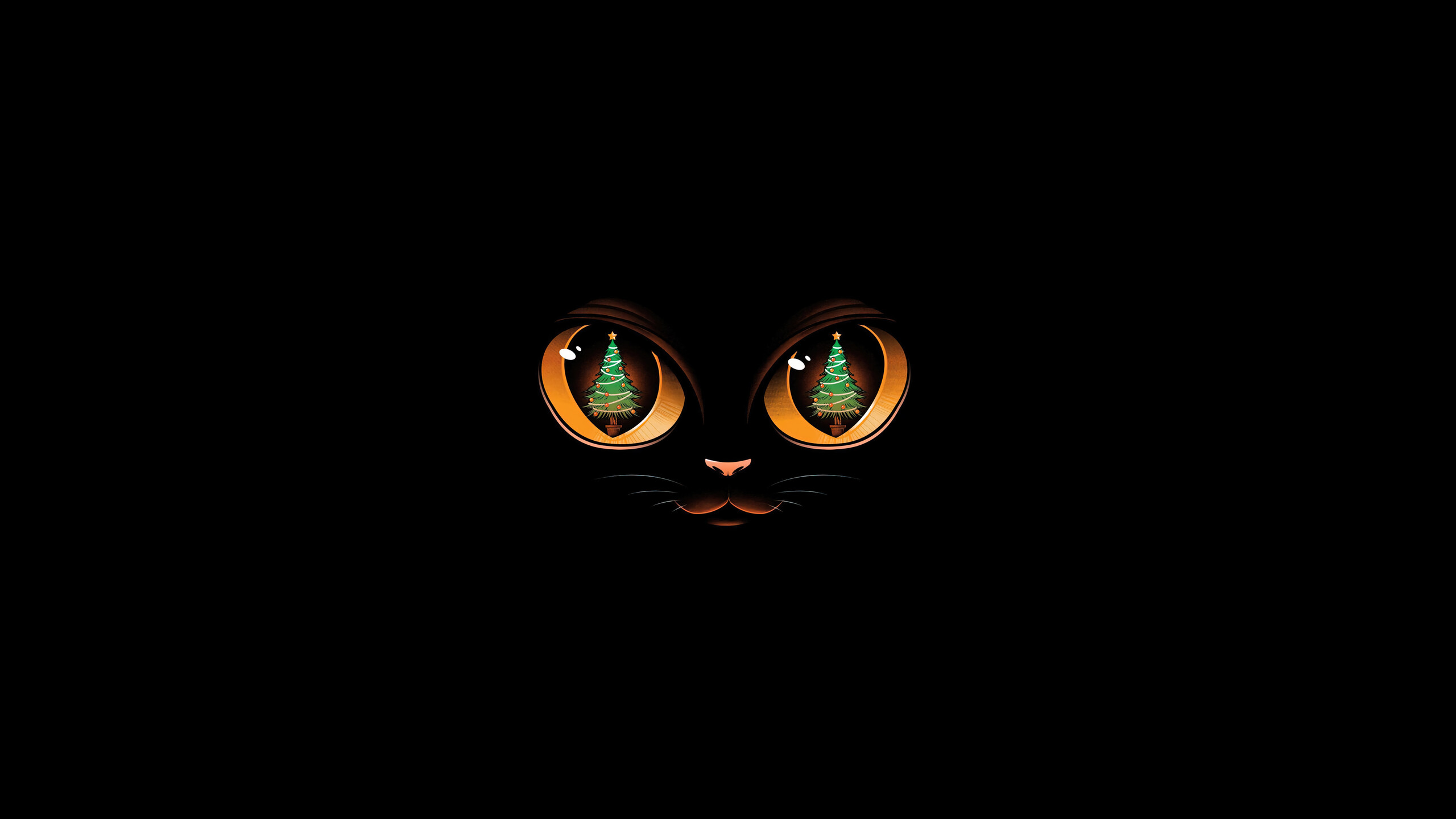 Black Cat Christmas Tree Wallpaper 4K