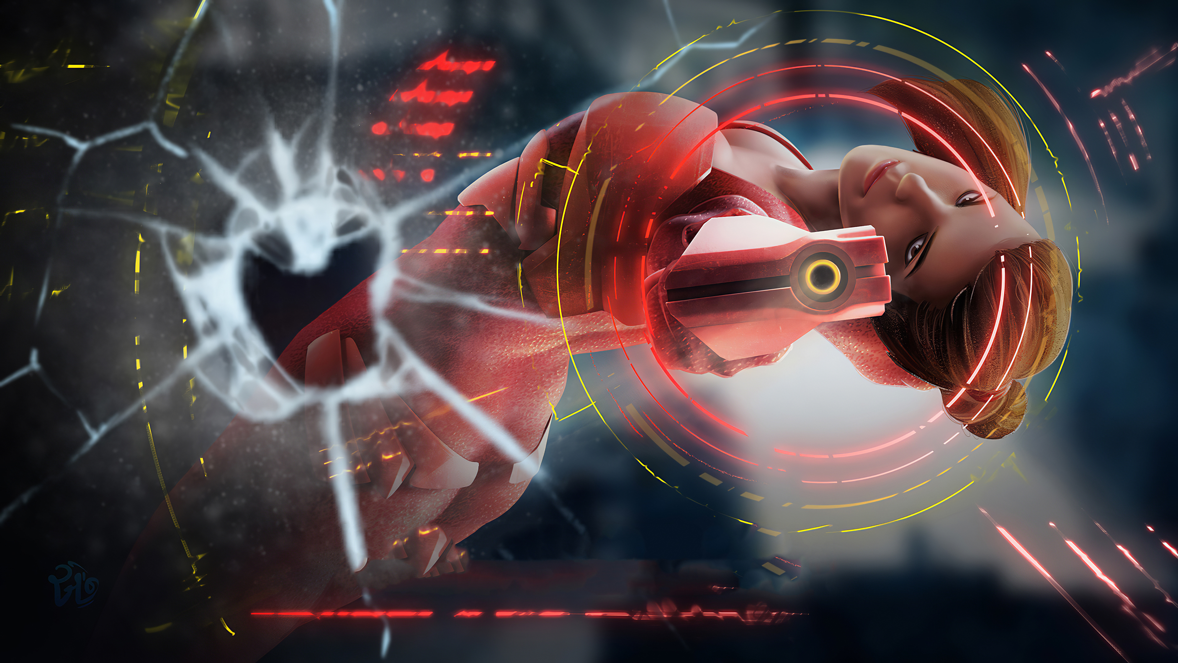 Red Cyber Lady Wallpaper, HD Artist