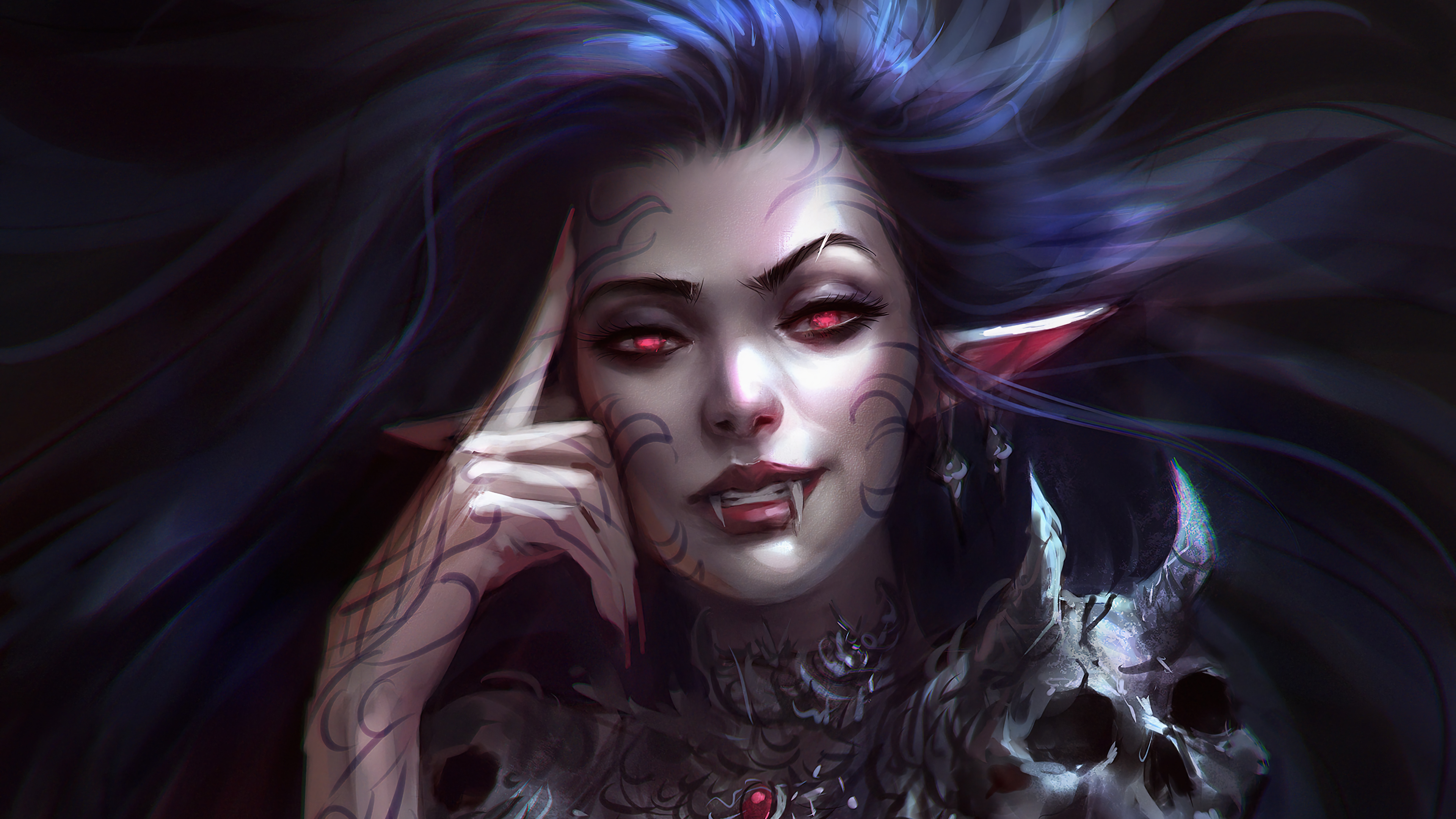 Vampire Elf Girl Fantasy Wallpaper 4K