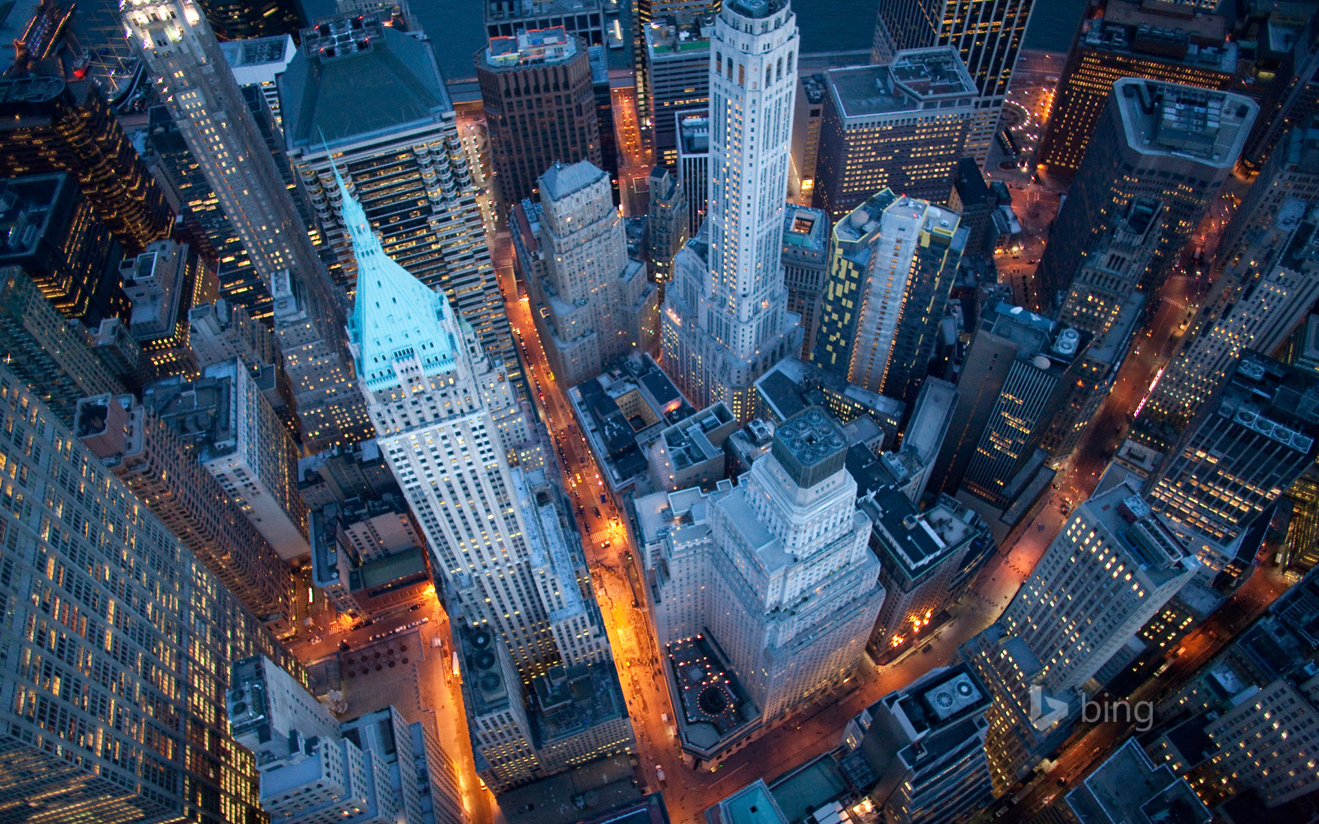 Aerial view of Wall Street, New York