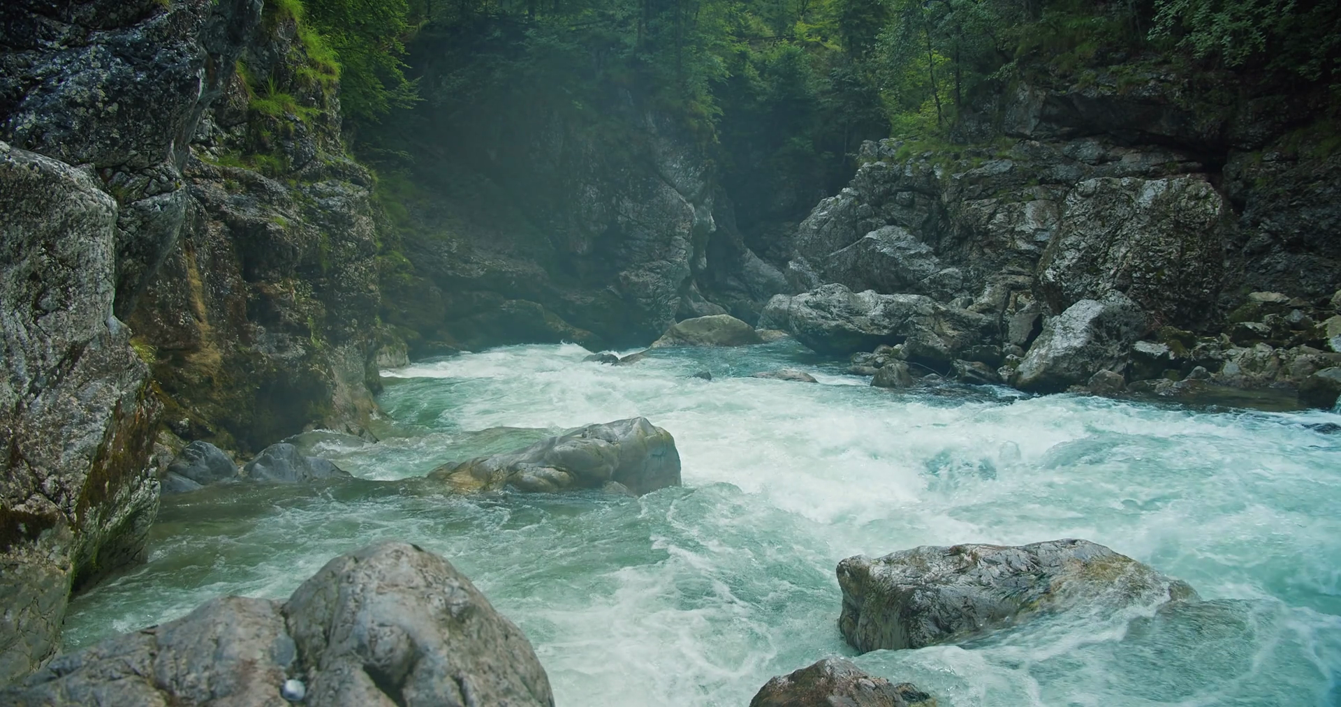 Fast Flowing Mountain River With Clear