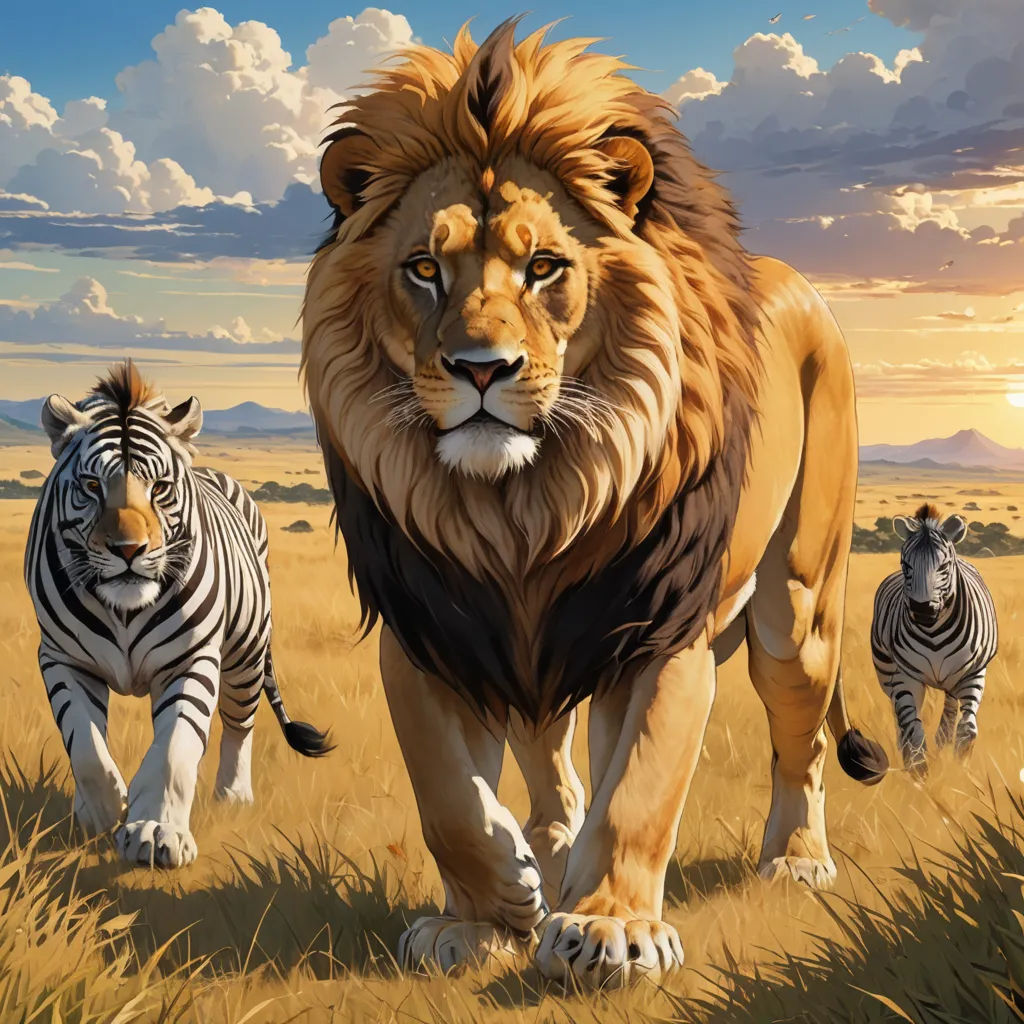 The Lion and the Two Zebras