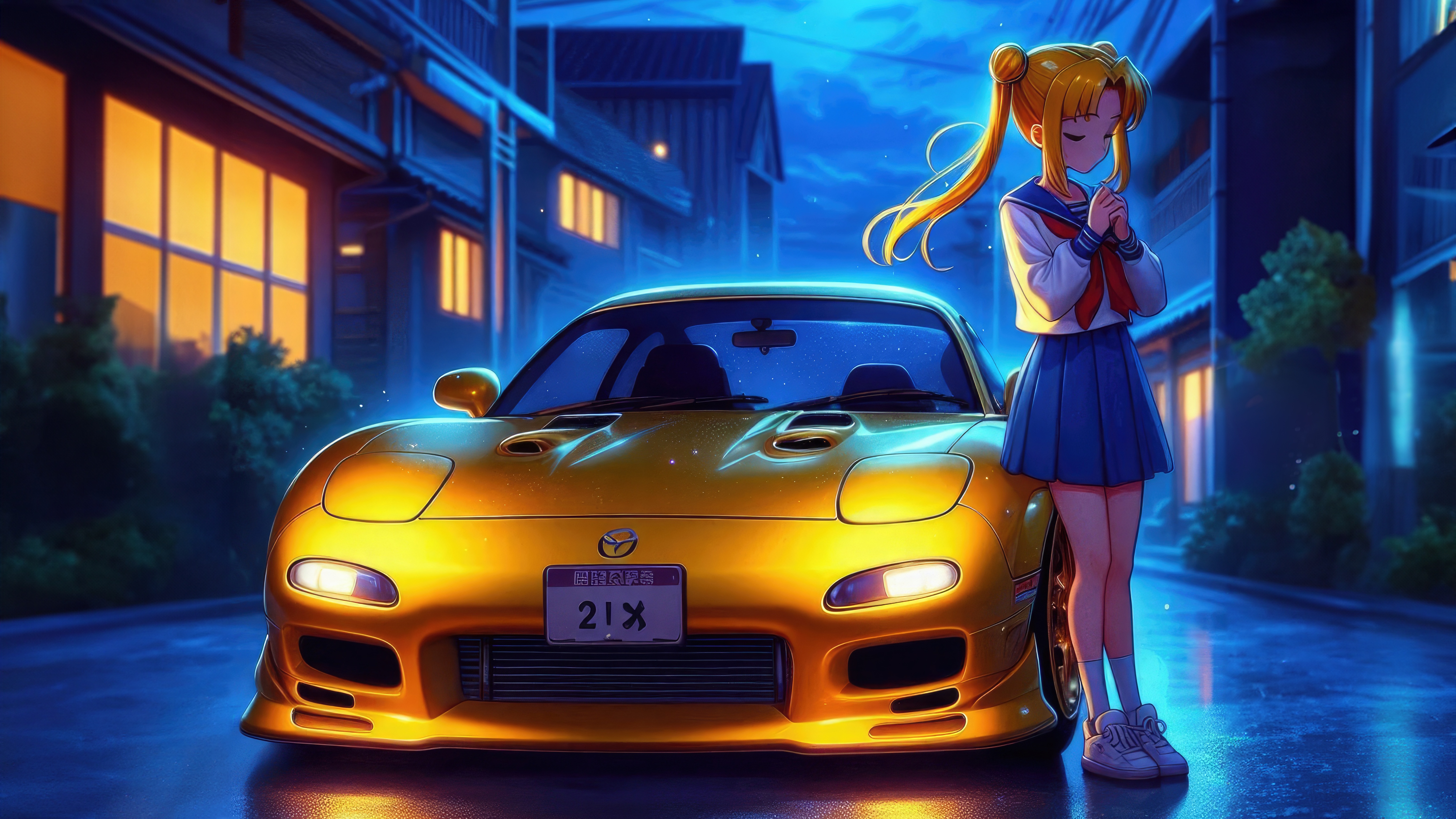 Wallpaper mazda, rx7, anime girl