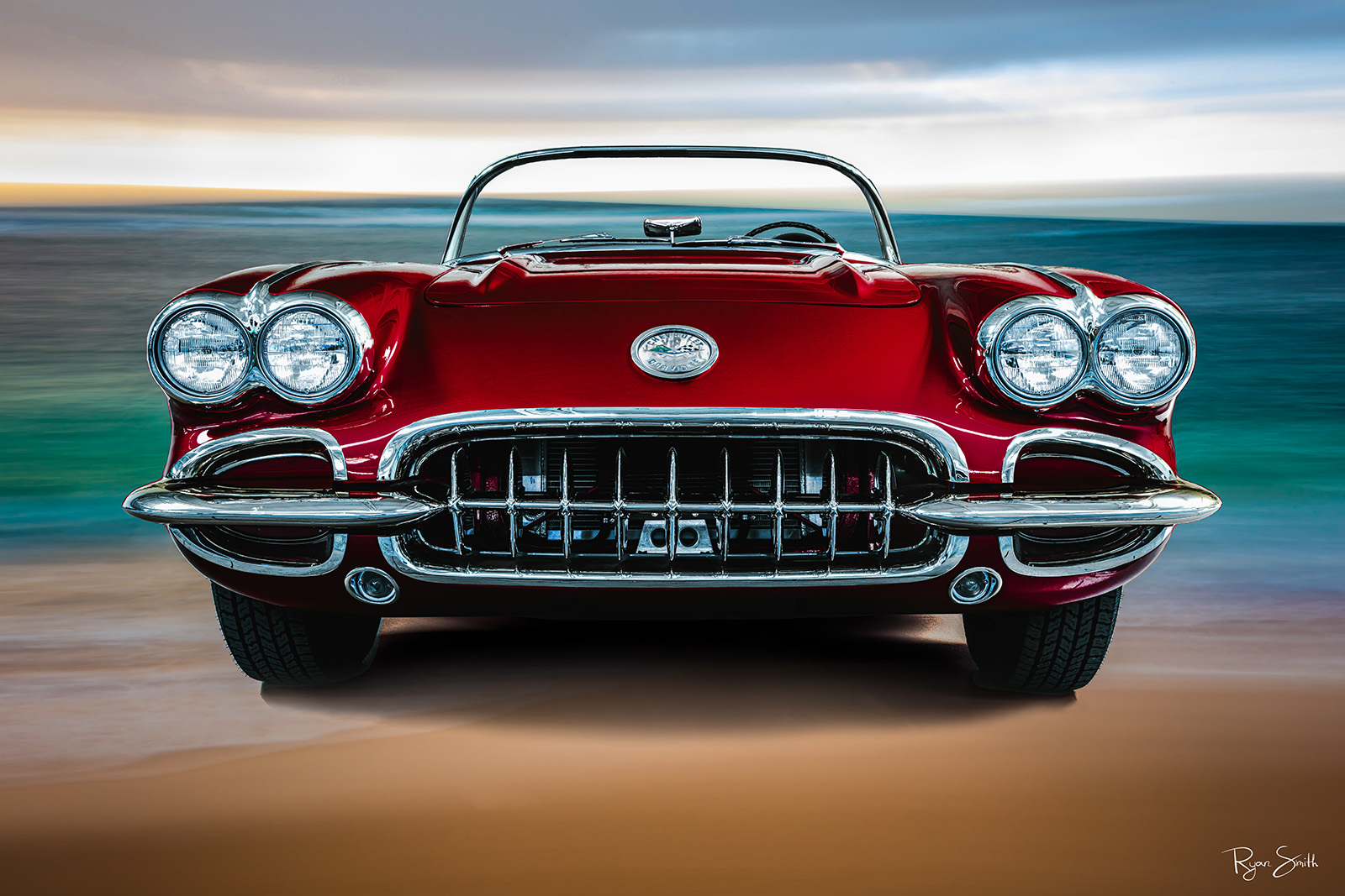 Corvette C1- Red. Vintage Auto Wall Art