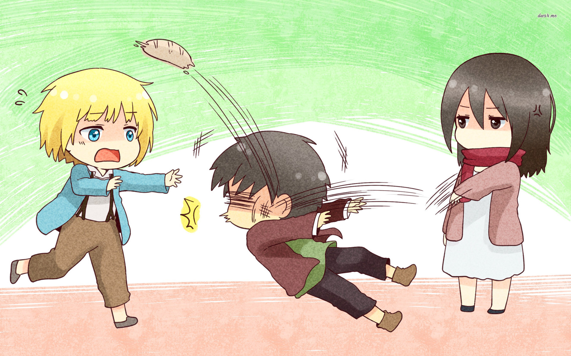 Chibi Attack on Titan Trio HD Wallpaper