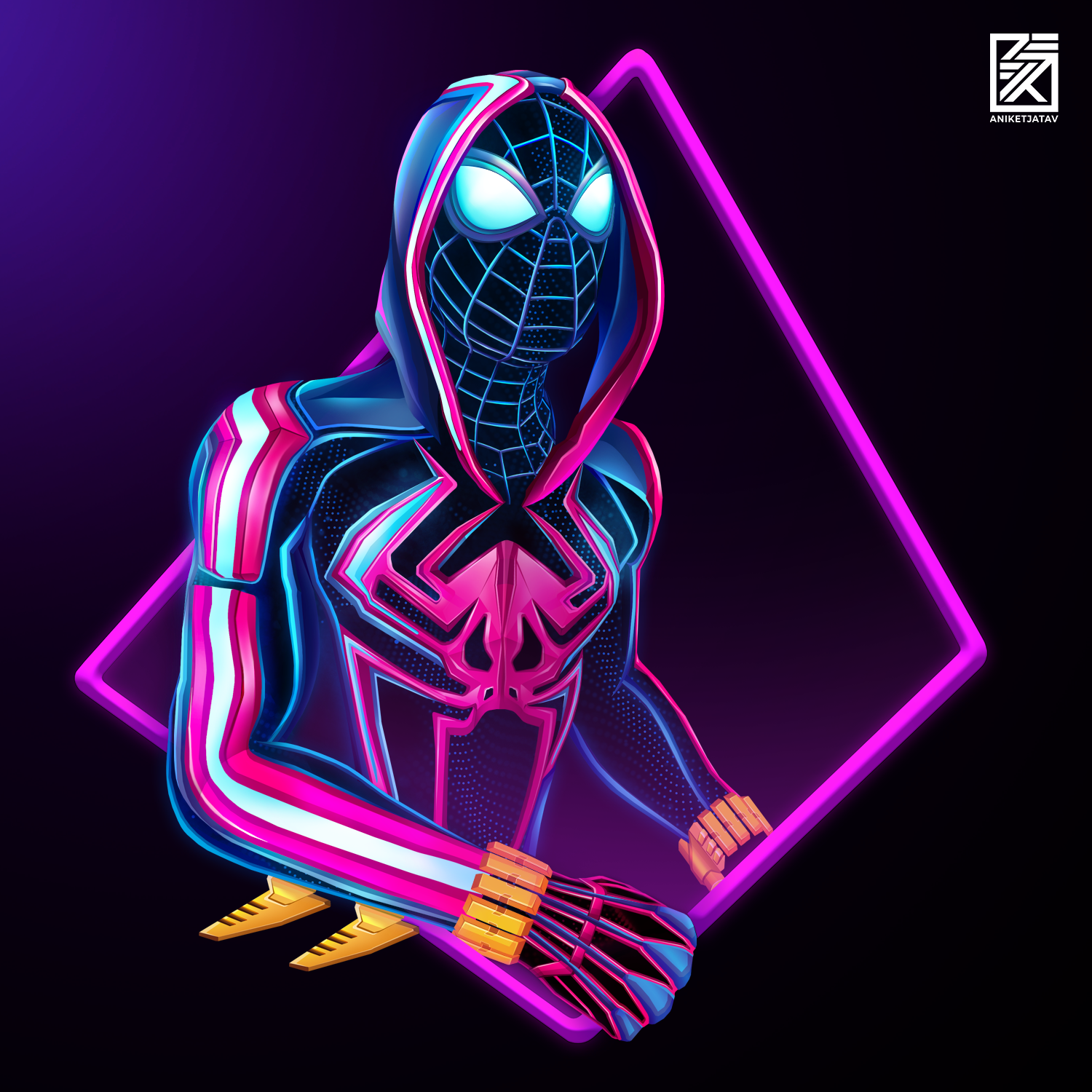 Thought I'd Share Some More Of My Neon Spider Man Miles Morales Suits Artworks. Doing A Big Series With All PS5 Suits