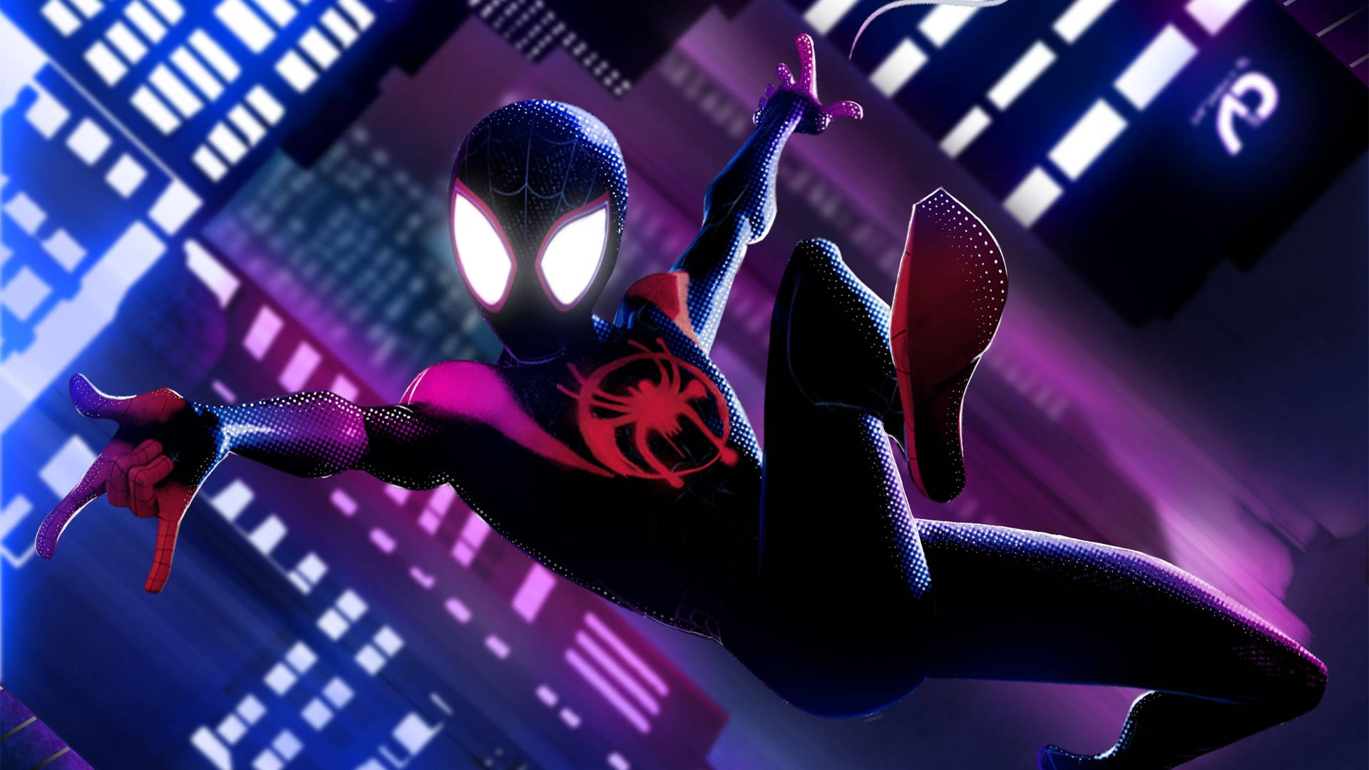 3D Miles Morales Neon Buildings