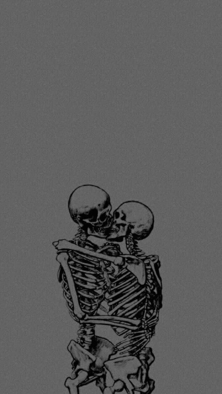 Skeleton Sitting On A Bench Wallpaper