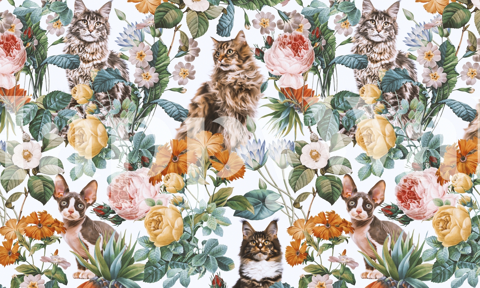 Cat and Floral Wallpaper Design