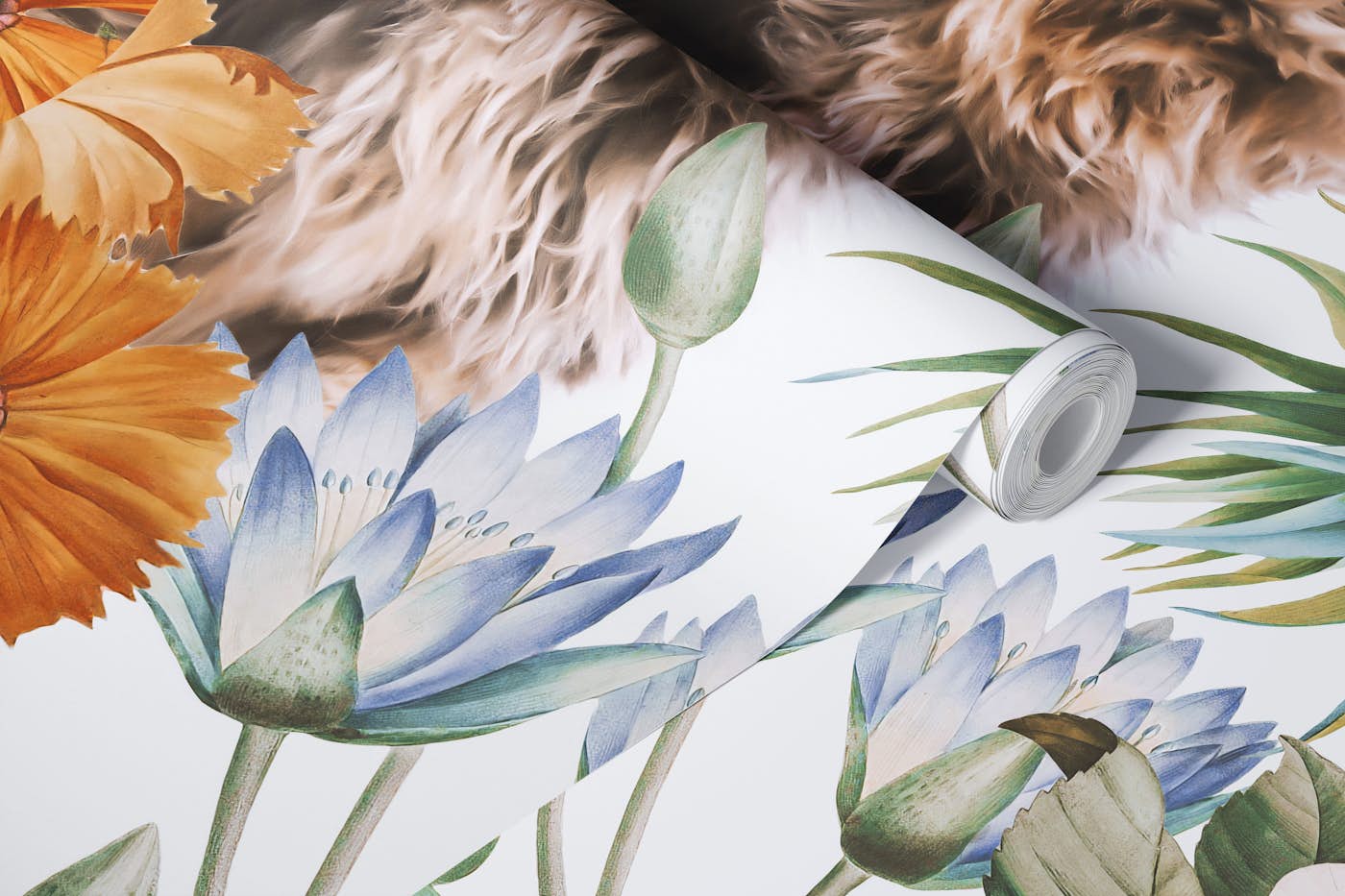 Cat and Floral Wallpaper Design