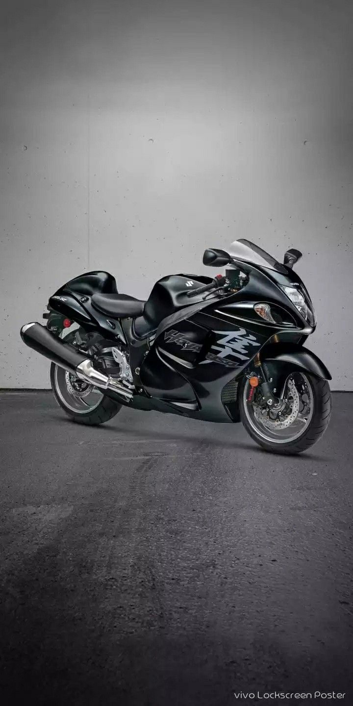 Black Suzuki Hayabusa Motorcycle in Garage
