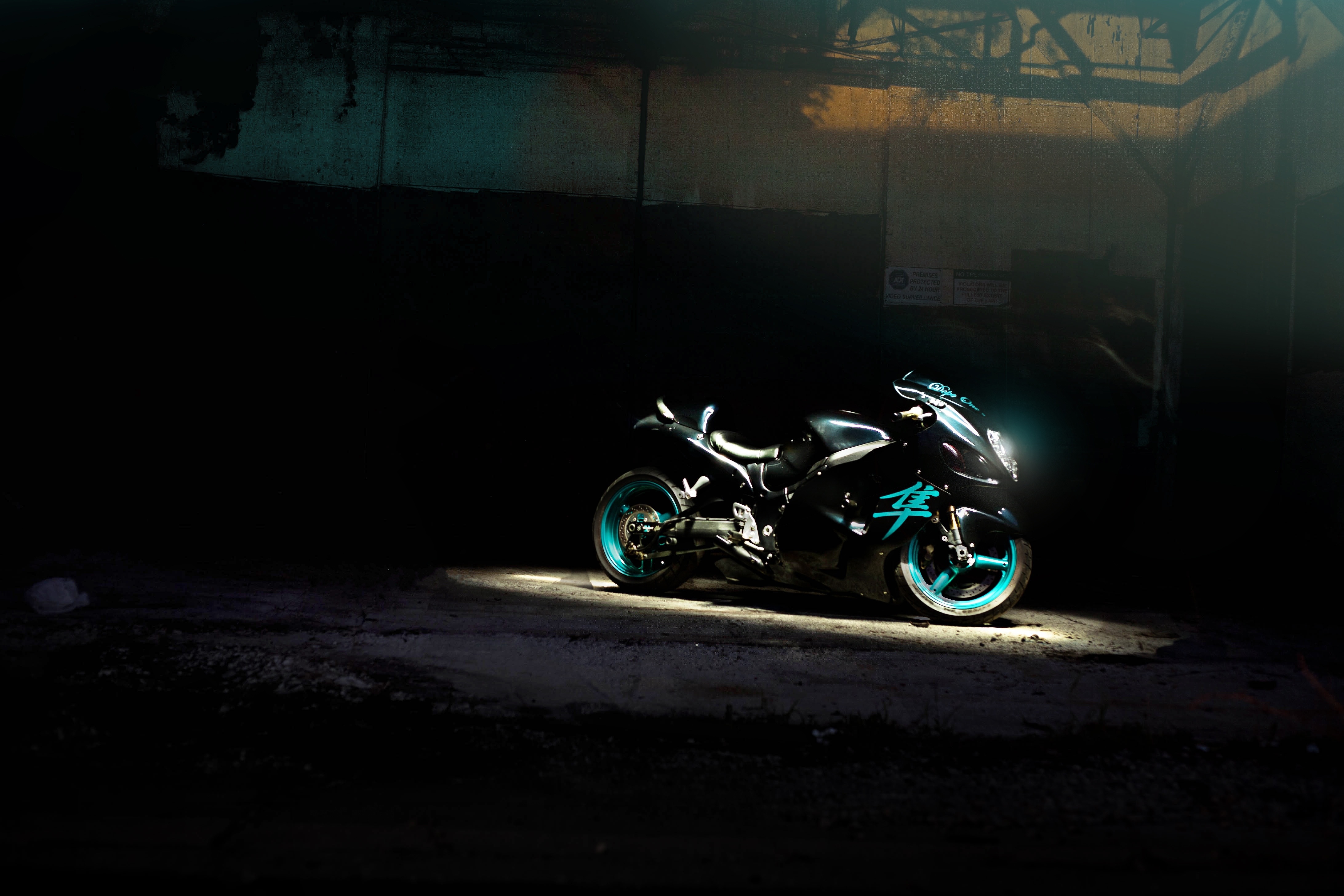 Wallpaper black, hangar, motorcycle