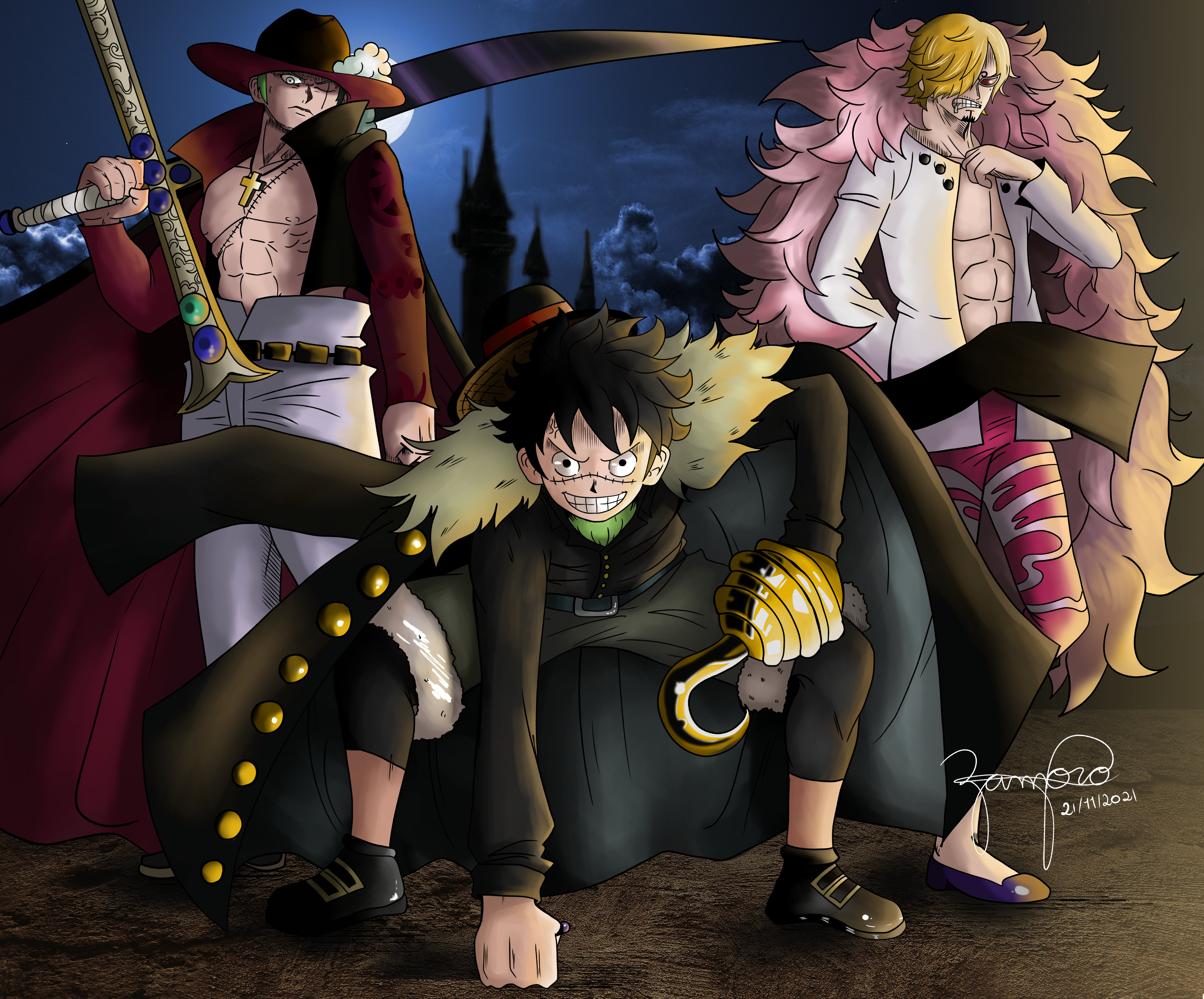 Luffy, Zoro and Sanji as one piece