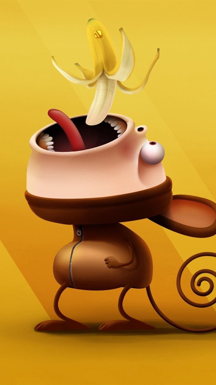 Monkey eat banana, 3D picture 750x1334