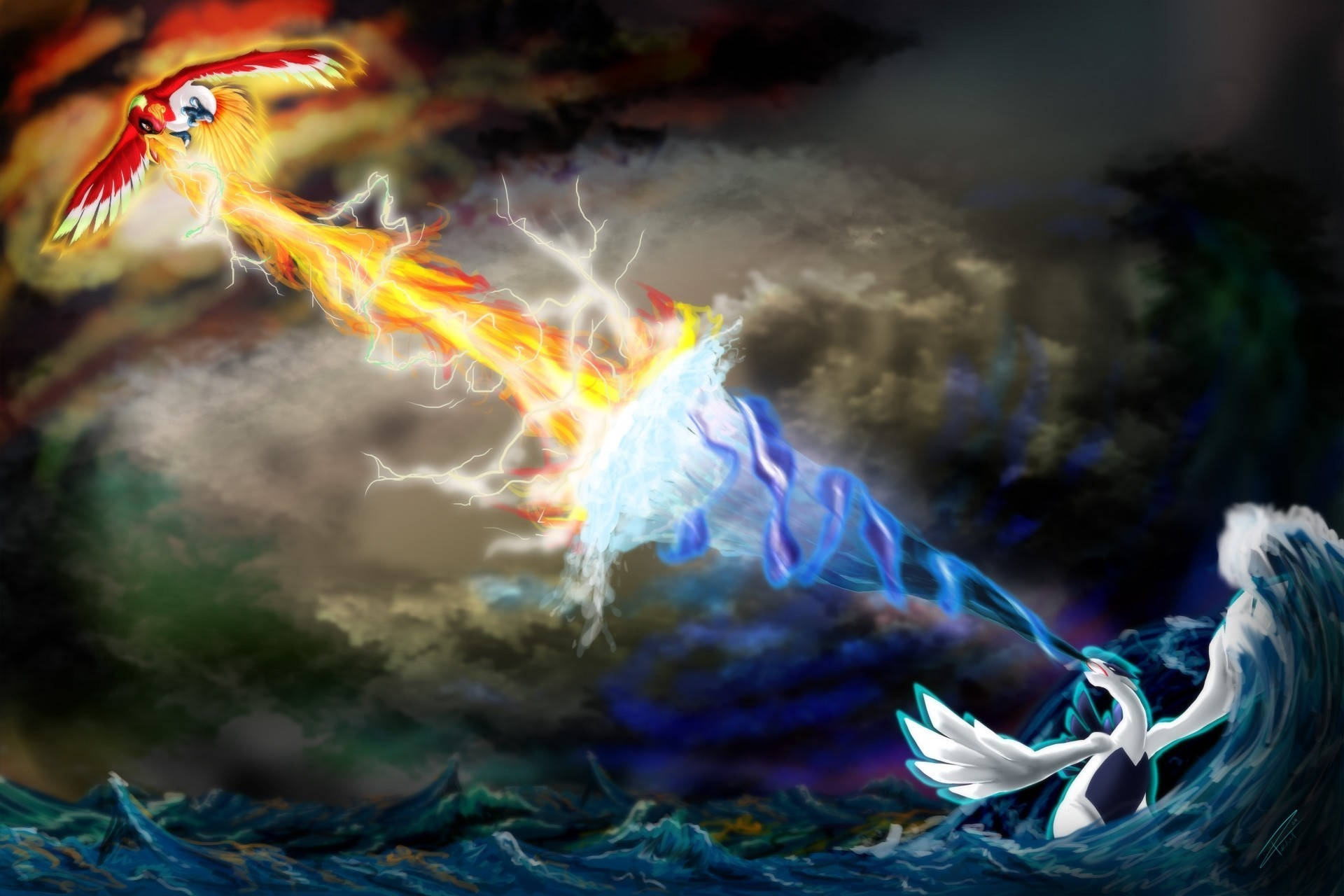 Clash Of Ho Oh And Lugia Wallpaper