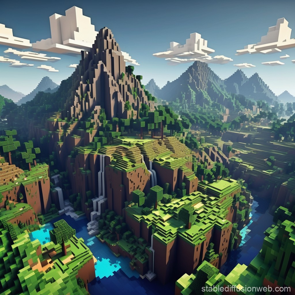 Detailed Minecraft Landscape Scene. Stable Diffusion Online