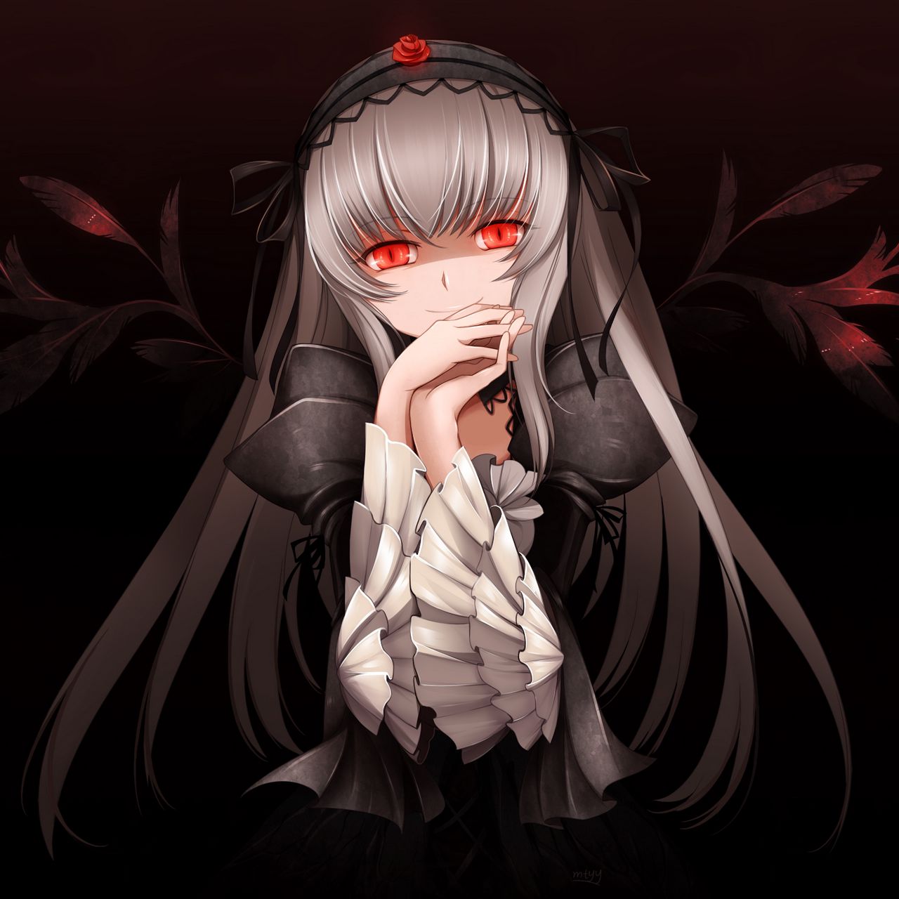Download wallpaper 1280x1280 anime, girl, gothic, eyes, red ipad, ipad 2, ipad mini for parallax HD background