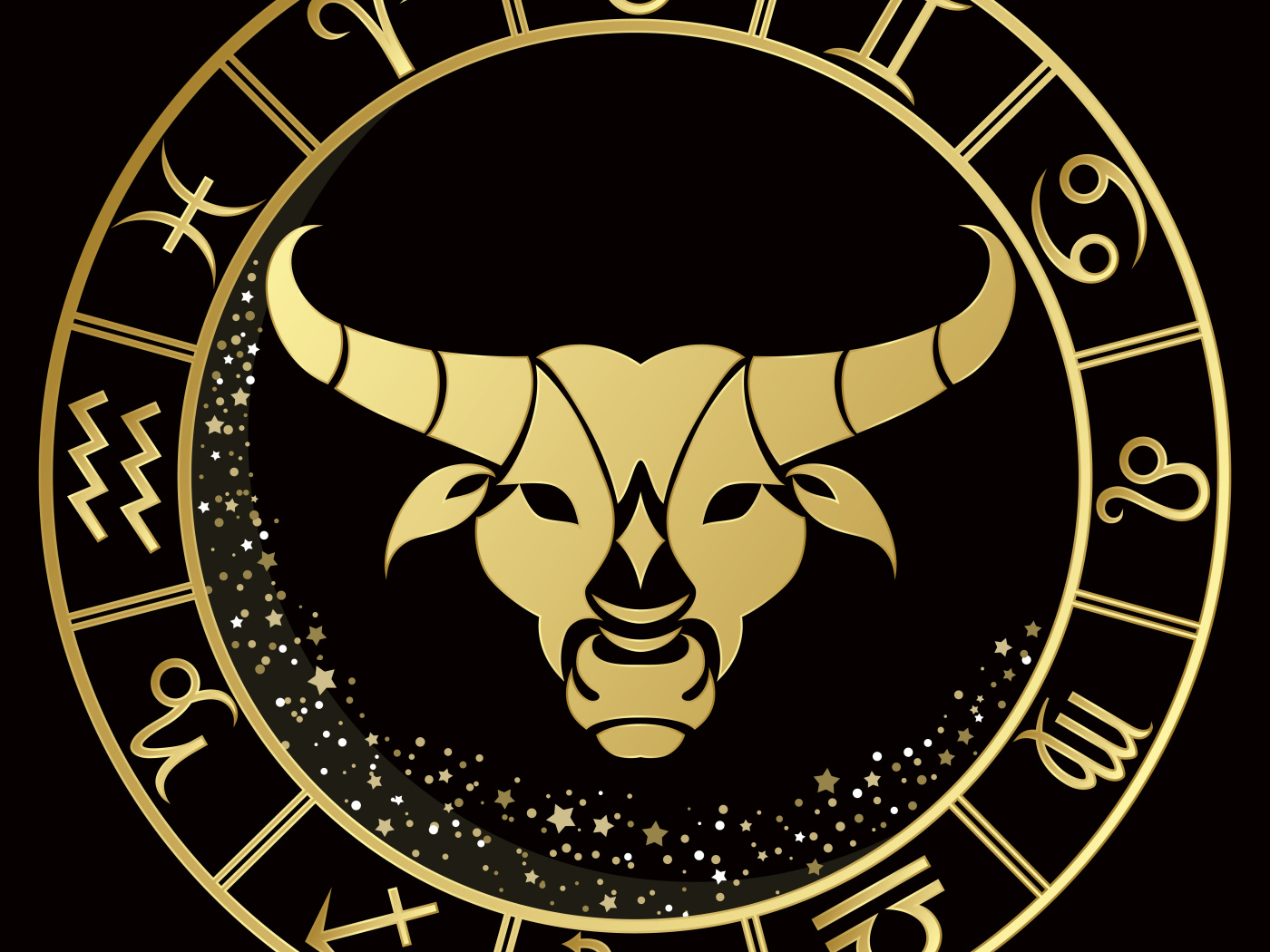 Golden zodiac Taurus on a black