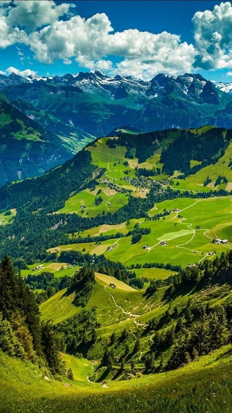 Landscape Of Mountain Green Hills Under Cloudy Blue Sky 4K HD Nature Wallpaper