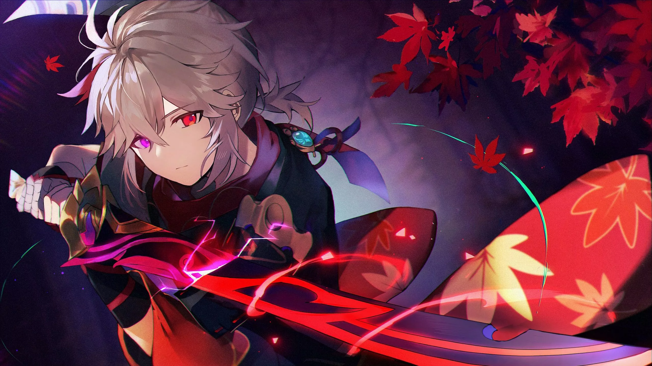 Red, Purple, Eyes, Kaedehara Kazuha 4K