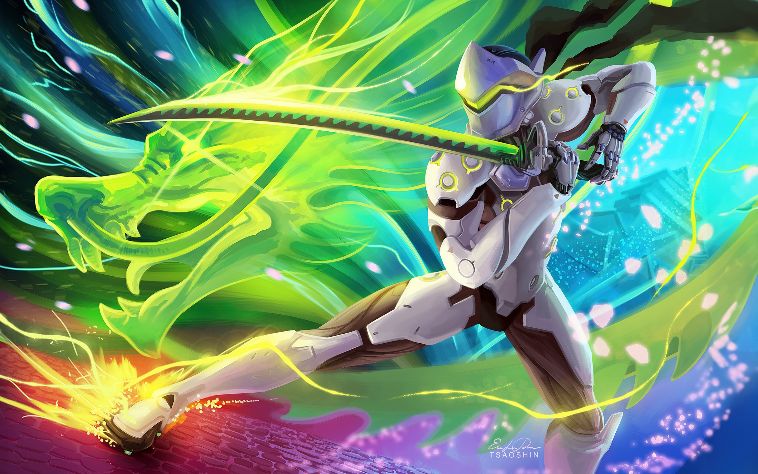 Genji Wallpaper 4K, Colorful art