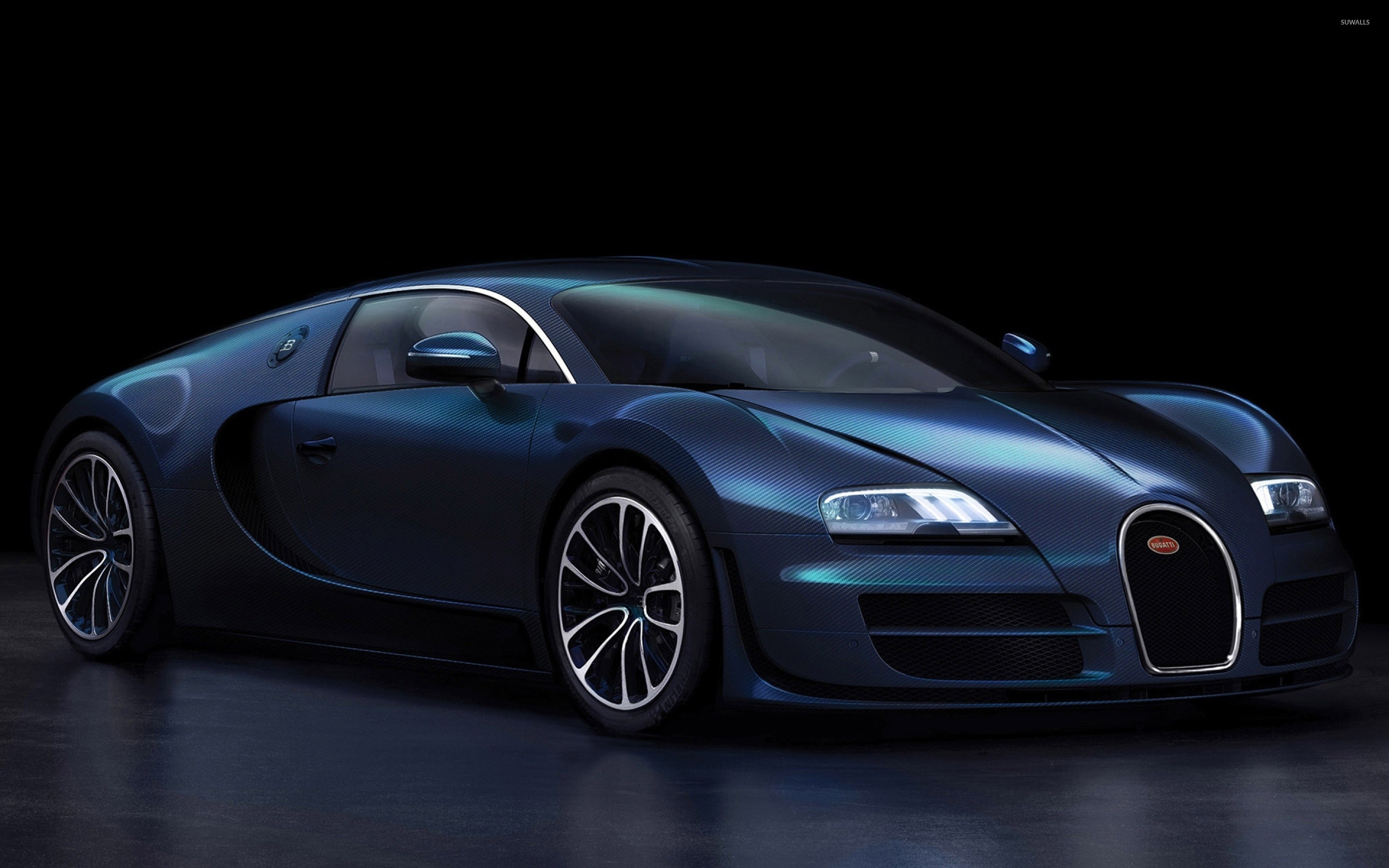 Dark blue Bugatti Veyron front side