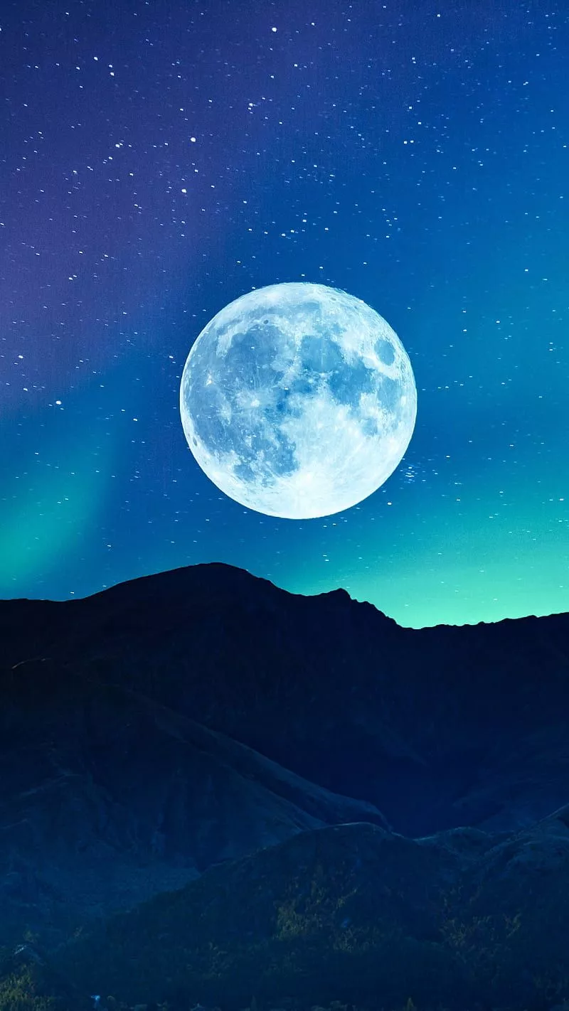 Full moon, Aurora Borealis, Night time