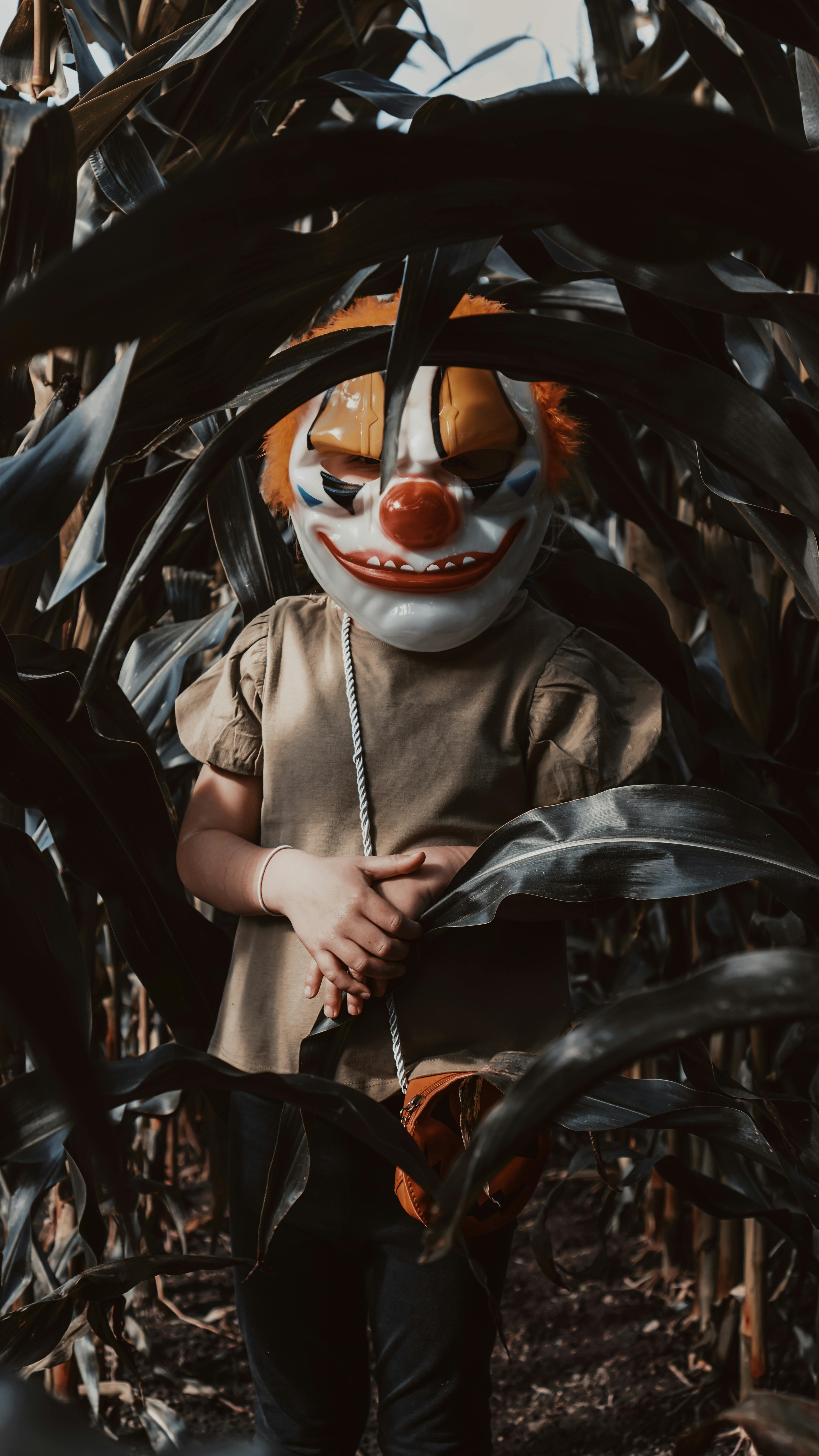 Spooky Mask Standing in the Corn Field
