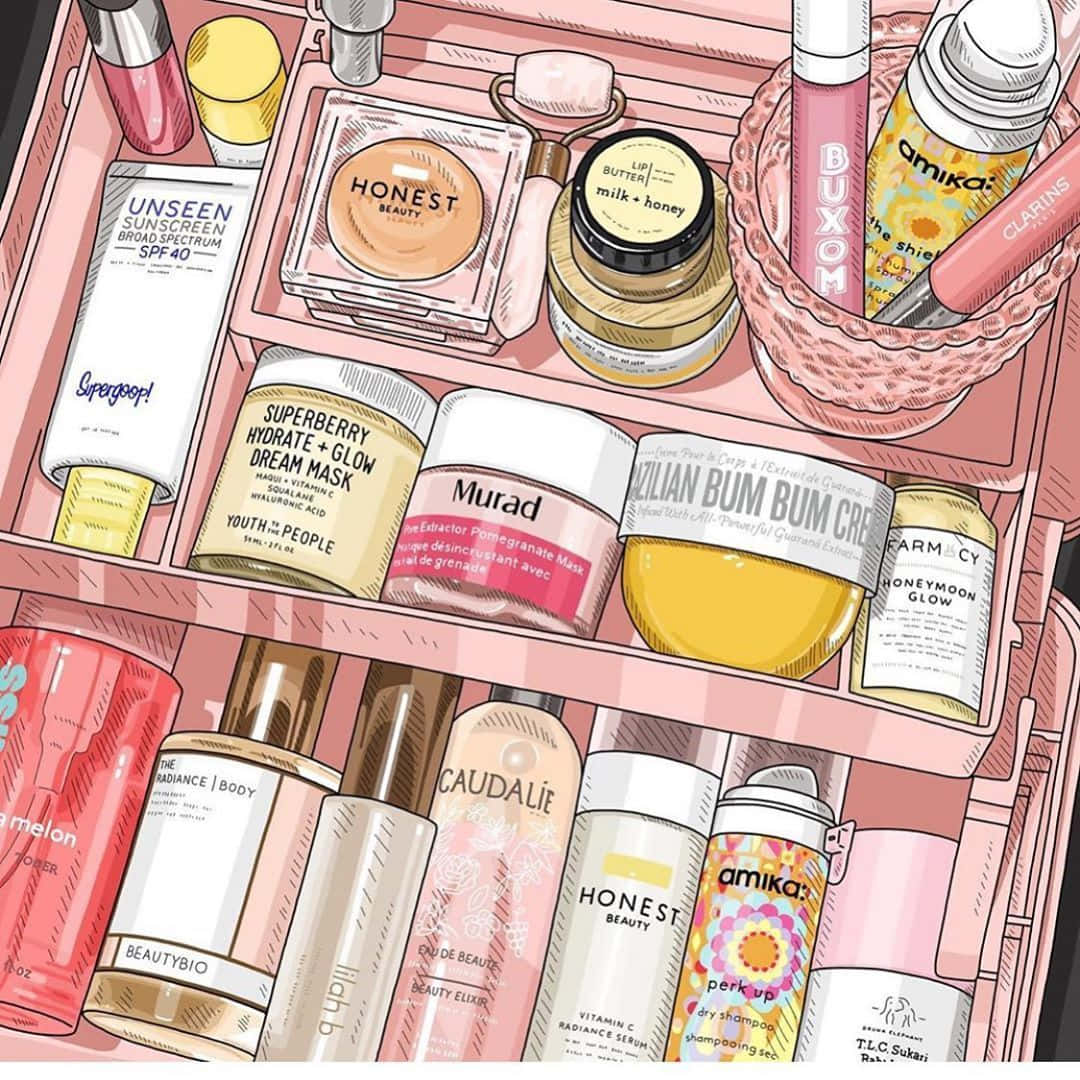 Download Skincare Products Aesthetic Organized Shelf Wallpaper