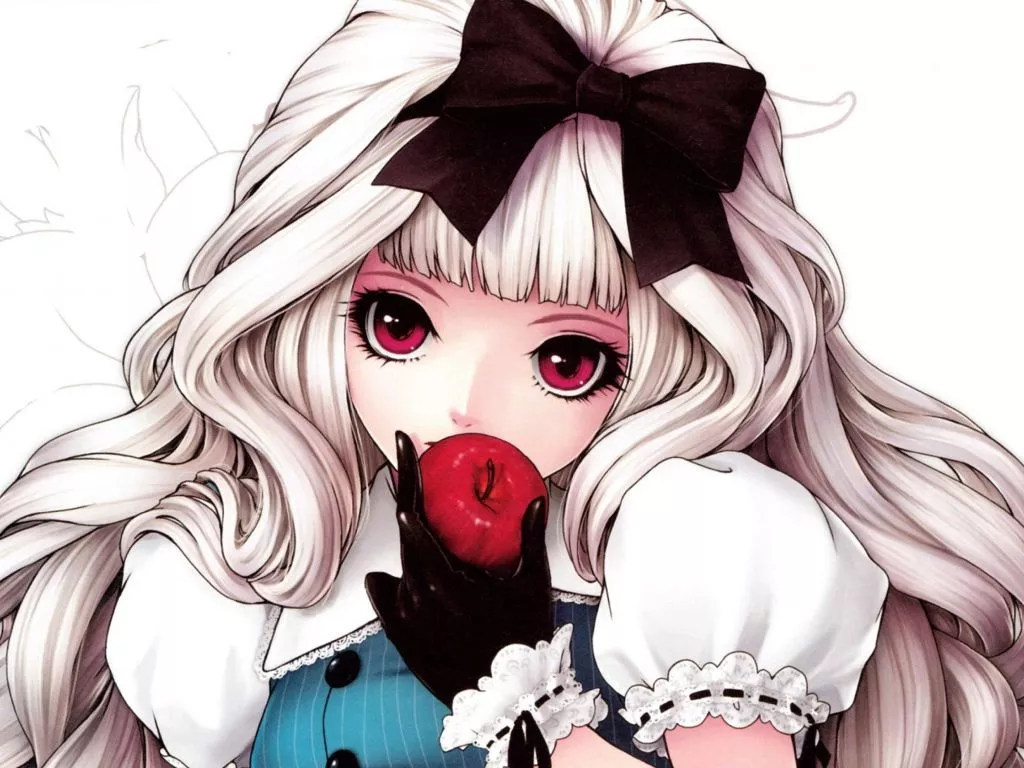 Anime girl with long white hair with an