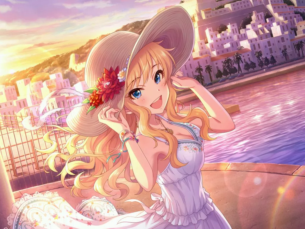 Beautiful anime girl in a hat by