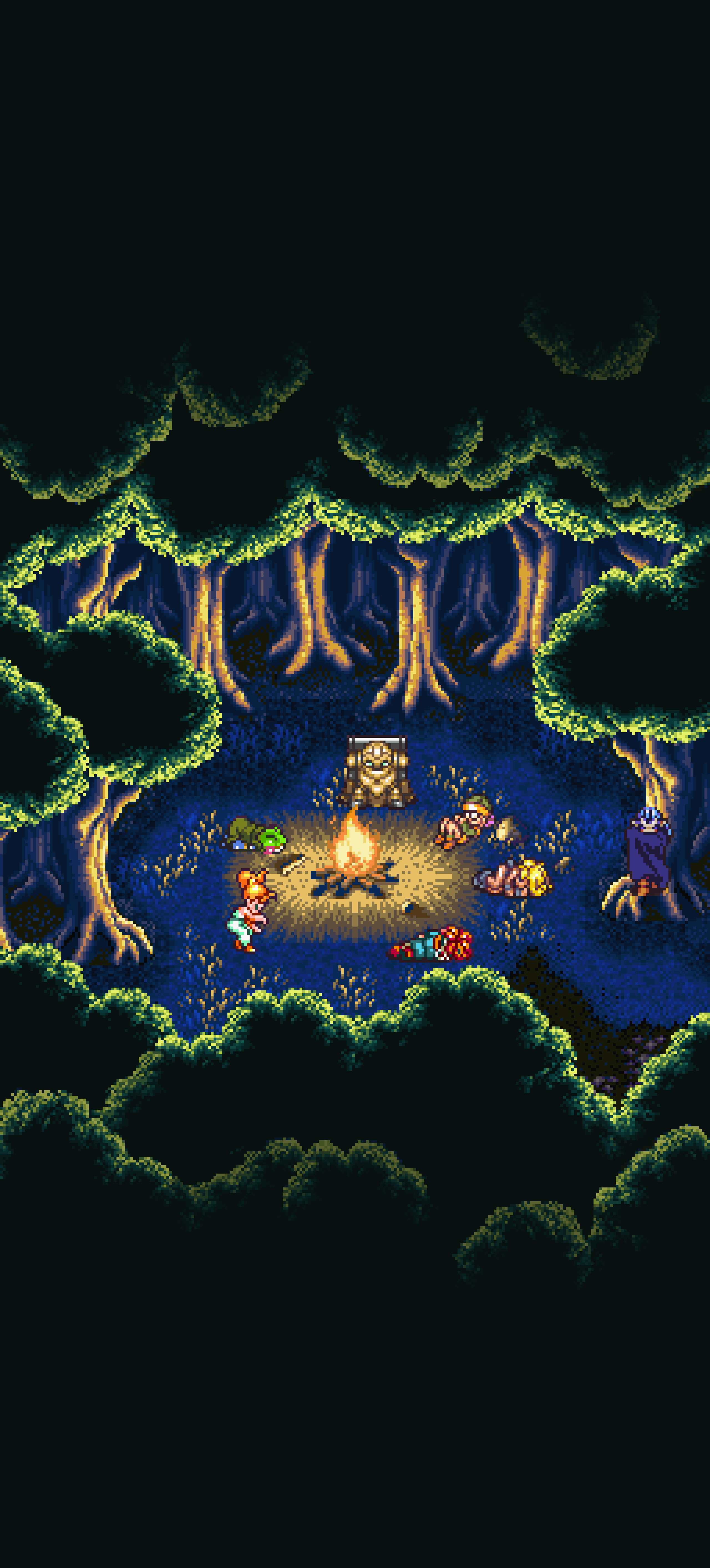 I made high res phone wallpaper of the two campfire scenes (one version where the characters are awake and one where they're asleep)