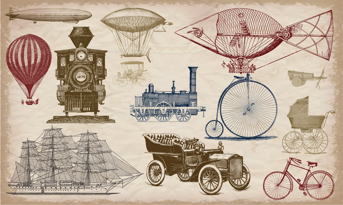 Vintage Transport Illustration Mural