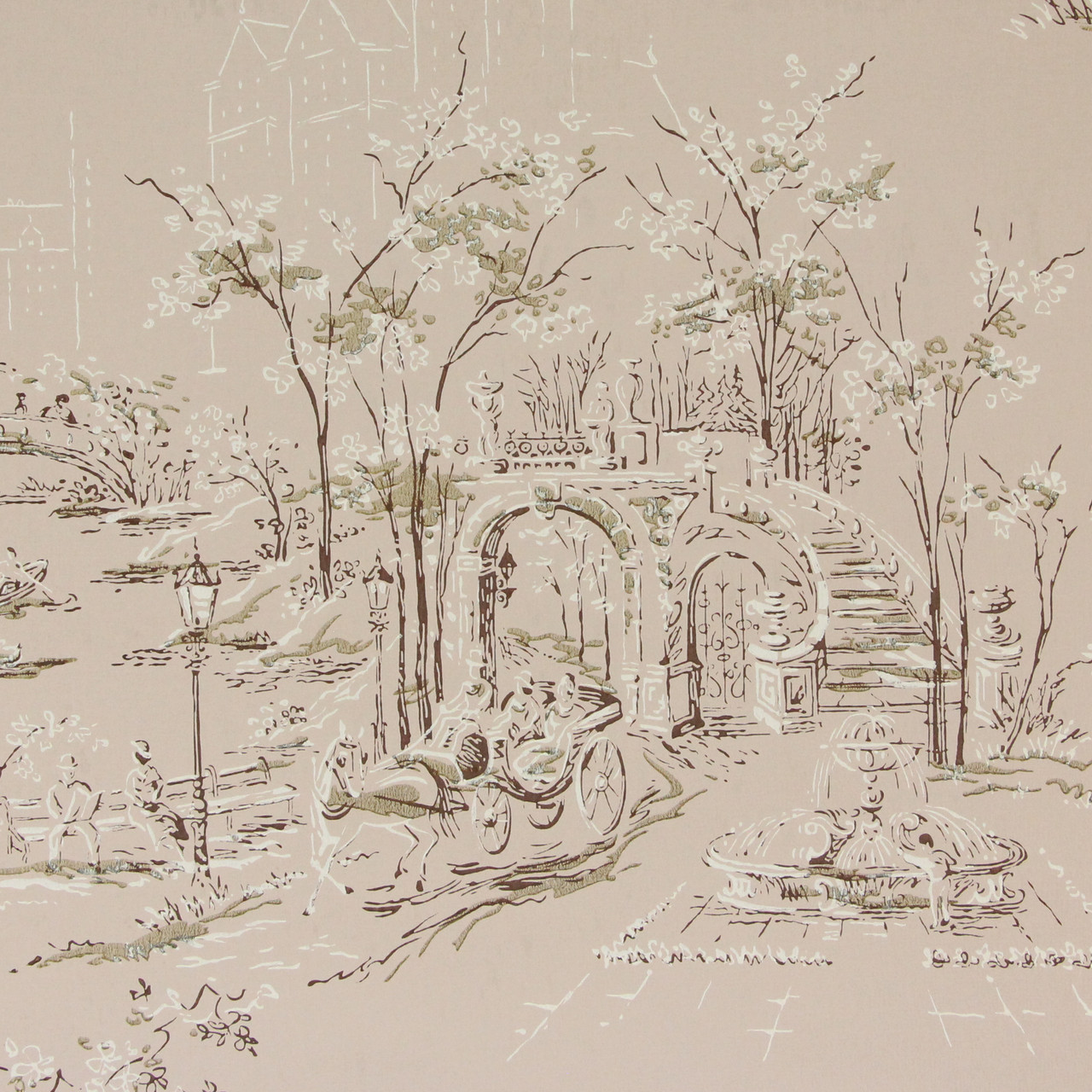 1950s Vintage Wallpaper Scenic on Pink