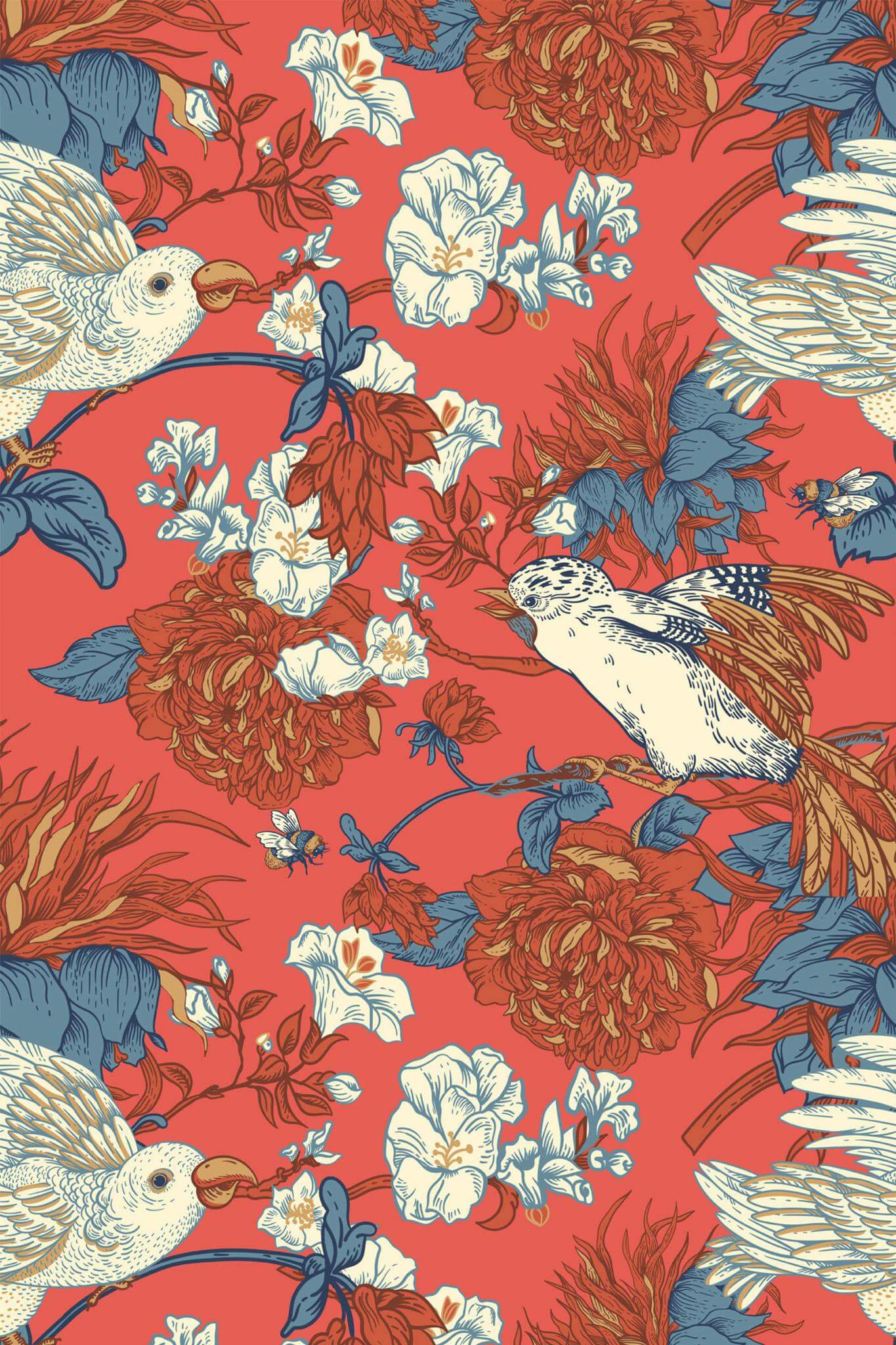 Red Vintage Chinoiserie Peel and Stick Wallpaper