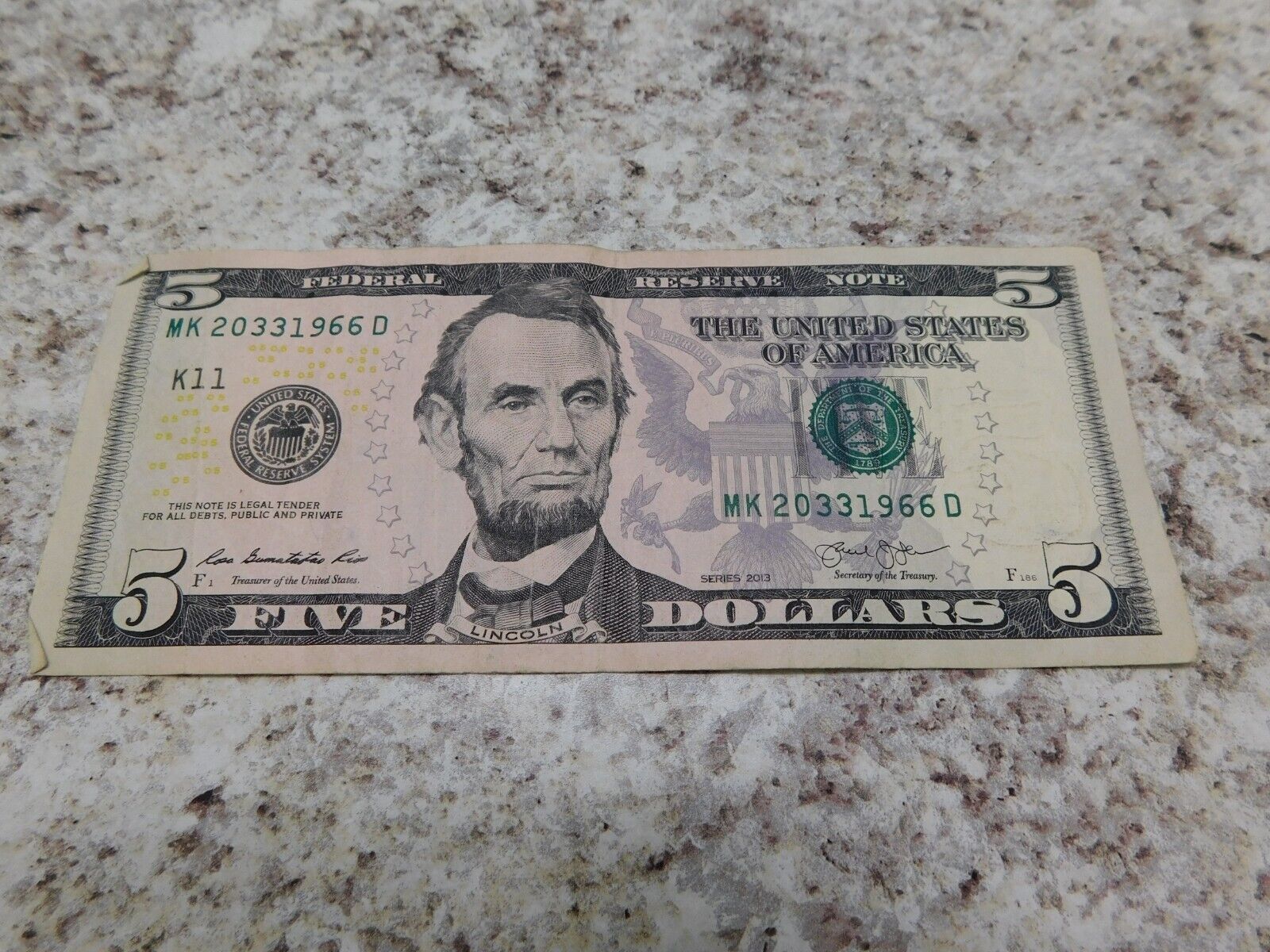 $5 FIVE DOLLAR FEDERAL RESERVE NOTE