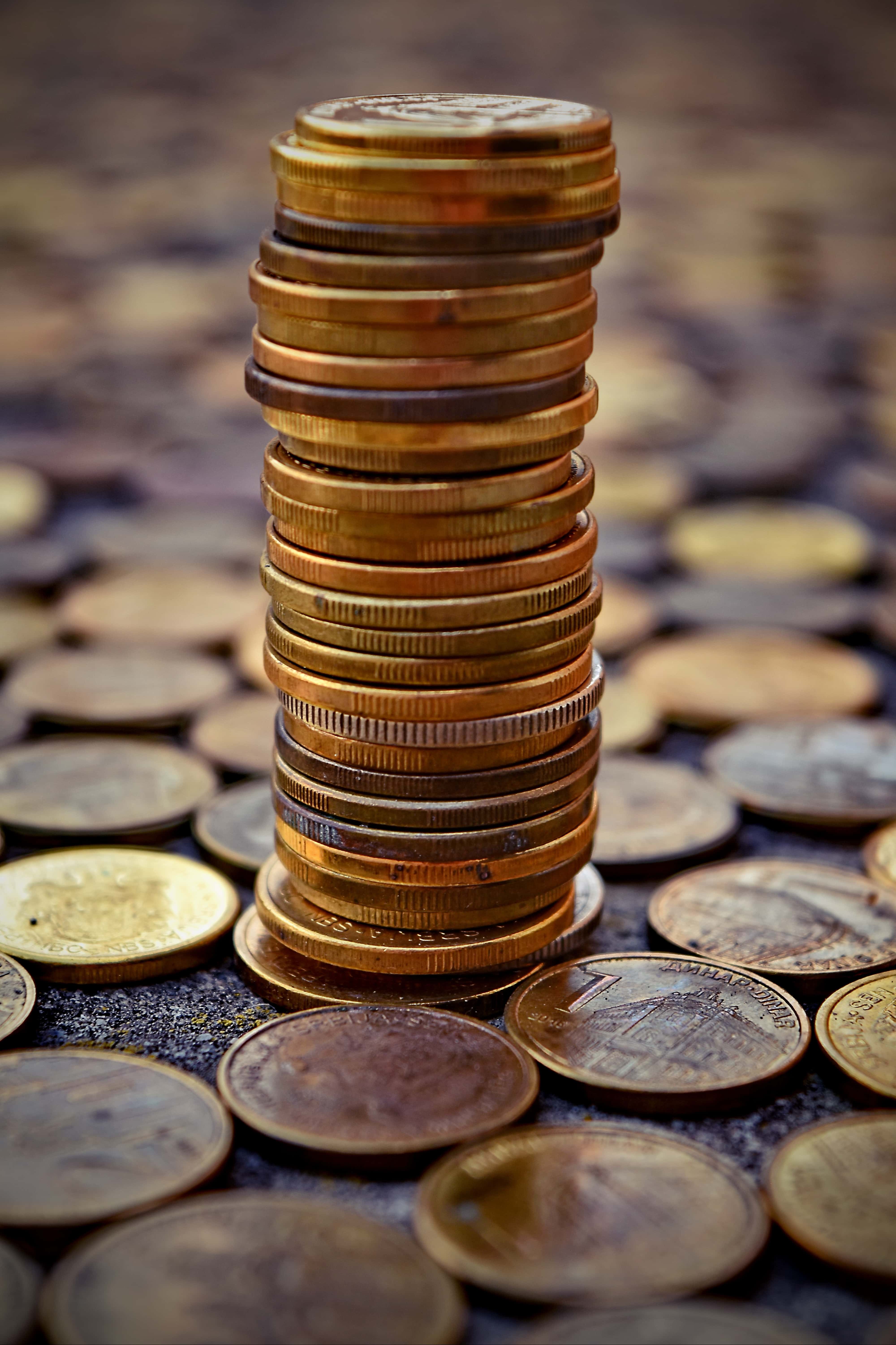 coins, metal, stacks, money, rich