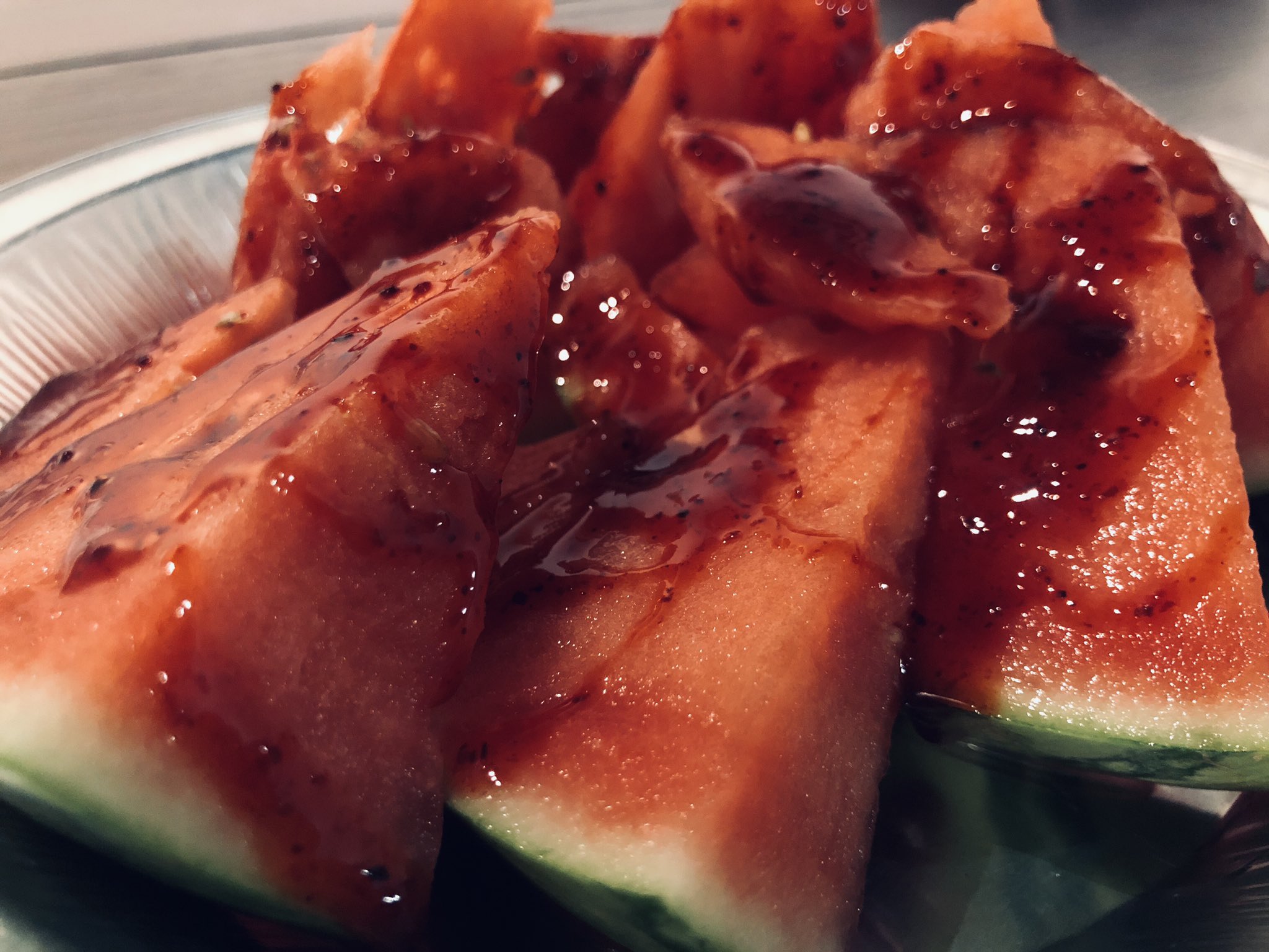 chamoy + tajin sauce over watermelon
