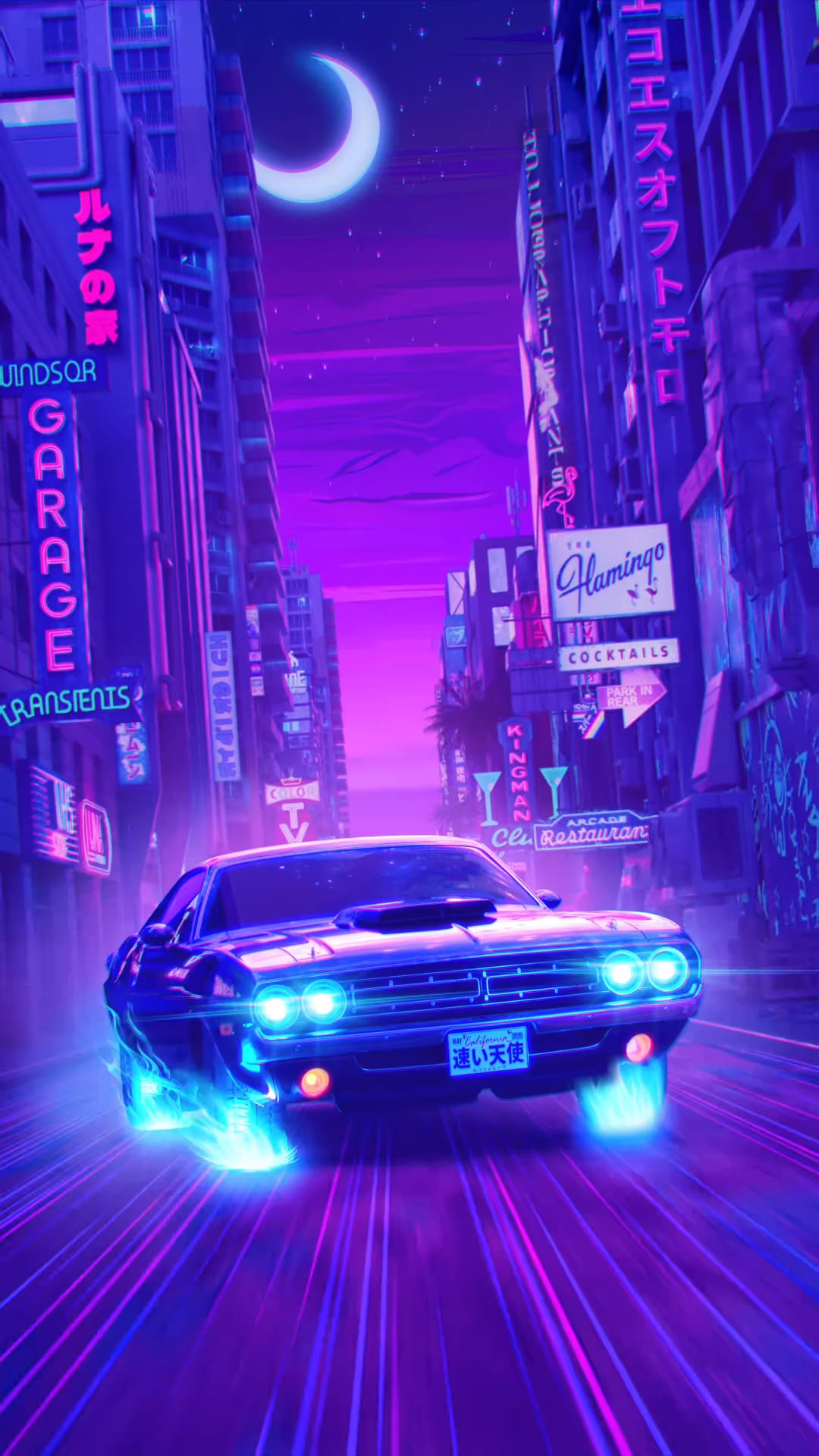 Wallpaper Dodge Challenger Neon Drive