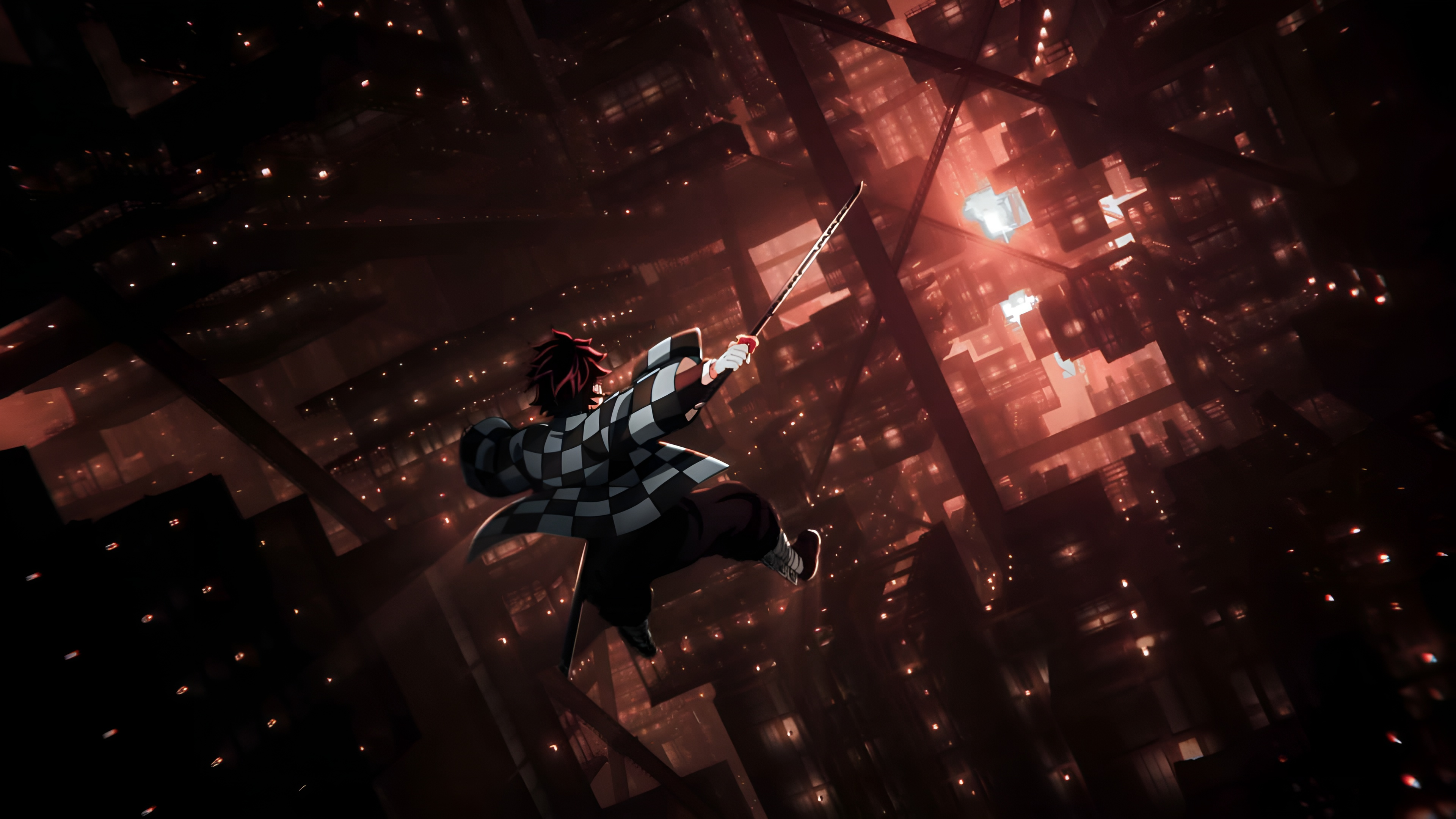 Tanjiro Kamado's Epic Descent. Demon Slayer Hashira Training 4K Wallpaper