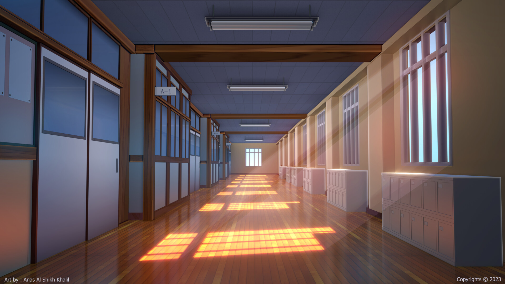 Anime School Hallway