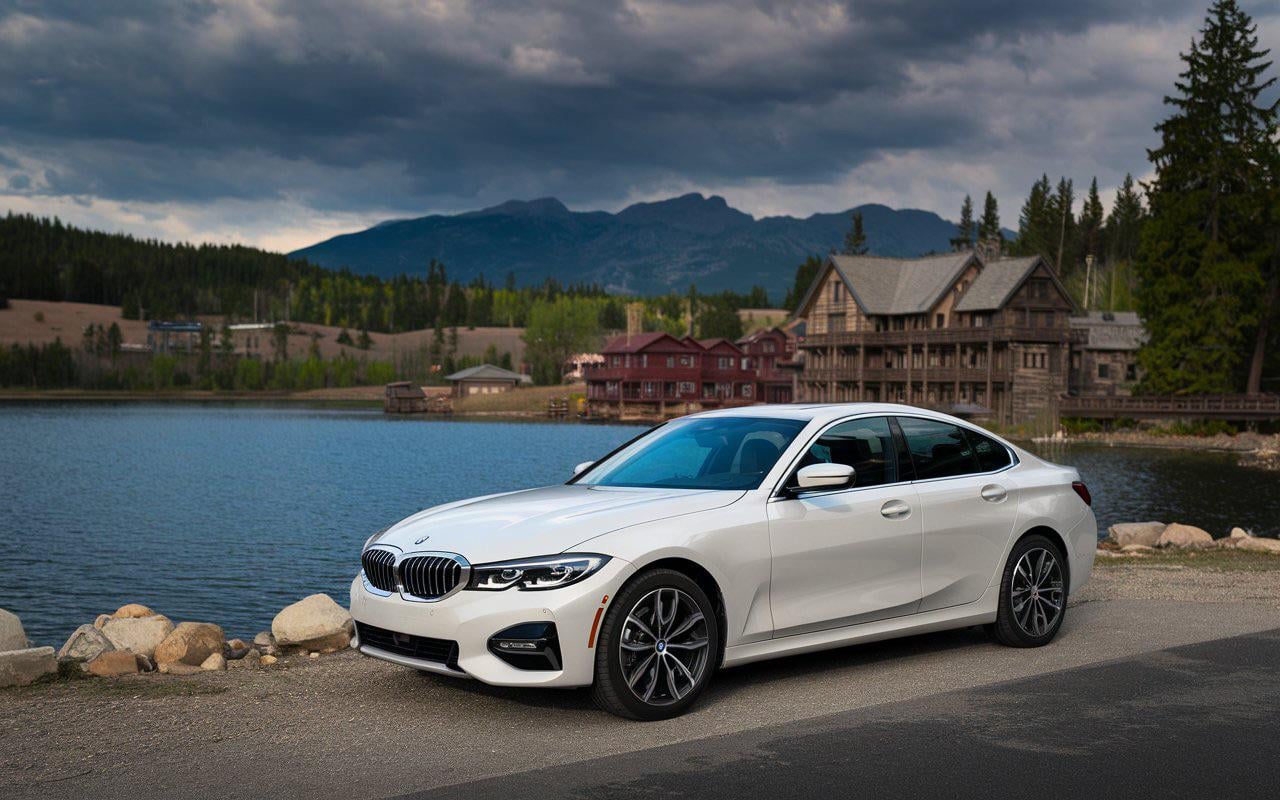 BMW 440i besides the lake