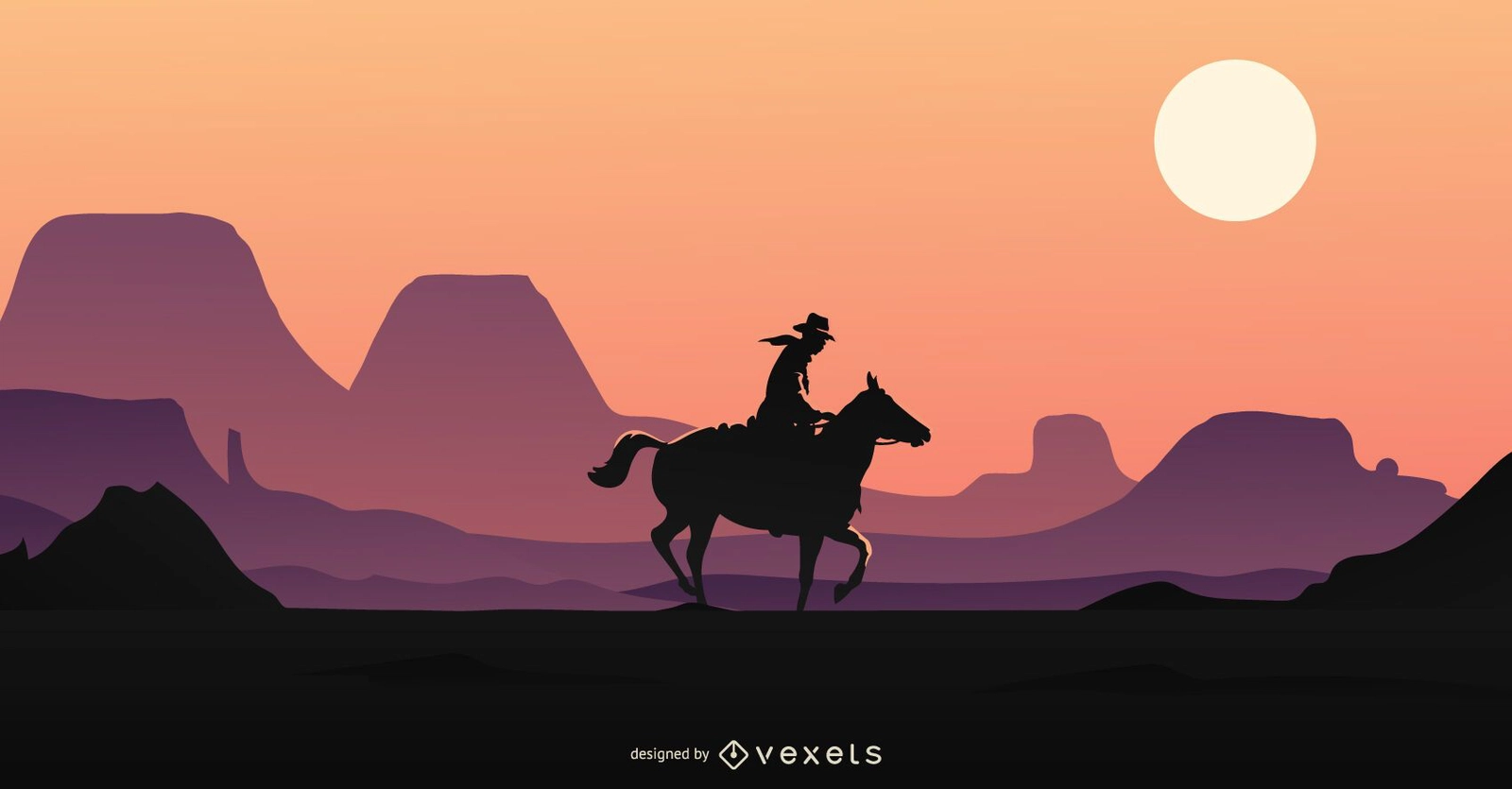 Cowboy In Horse Profile Riding Background Vector Download