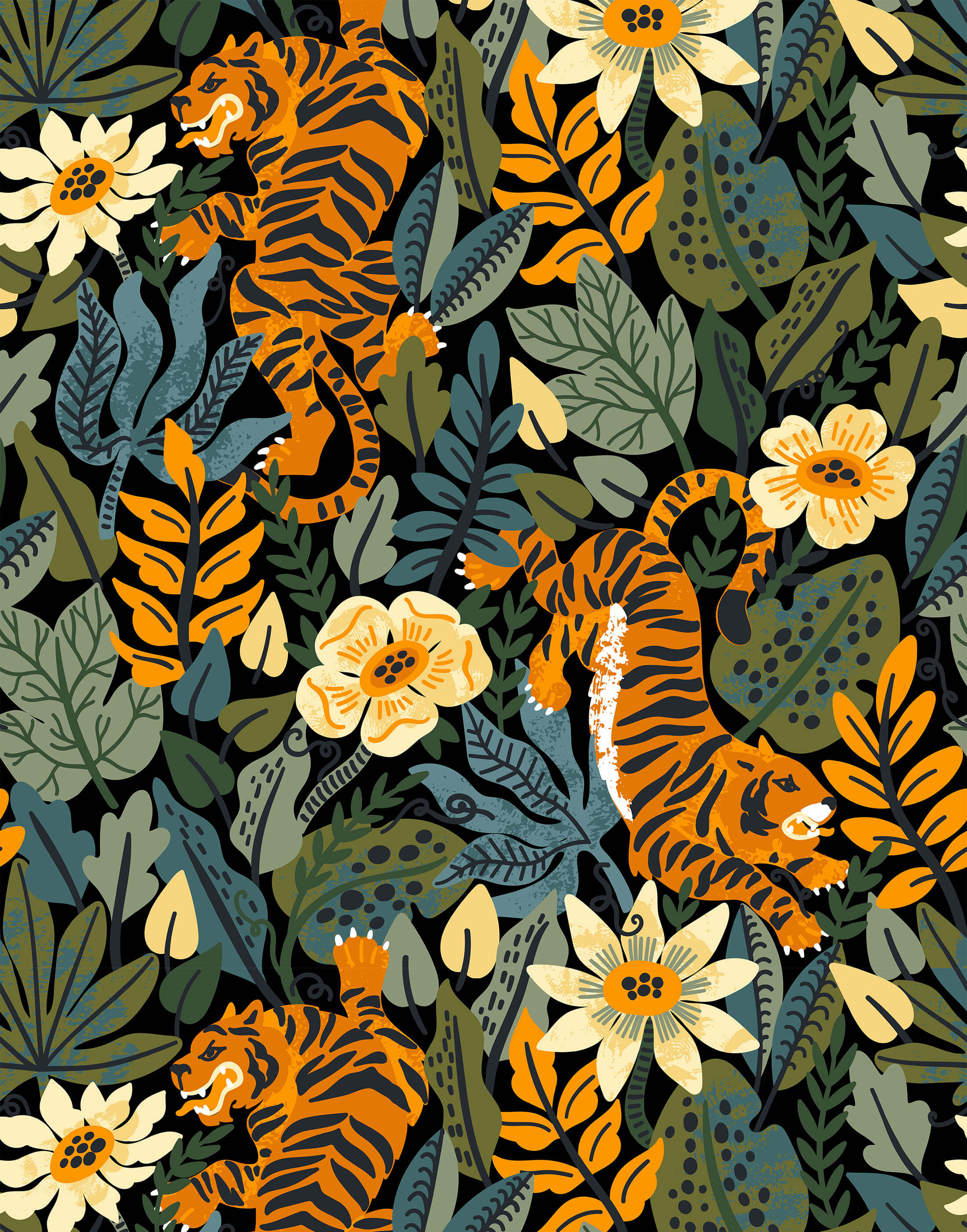 Tiger Jungle Pattern Wallpaper. Bobbi