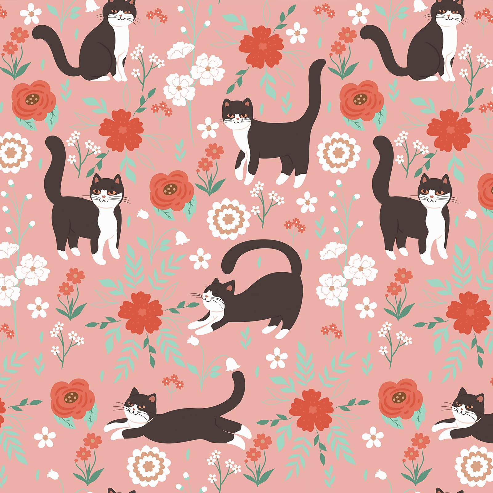 Wallderful Floral Cat Wallpaper Stick